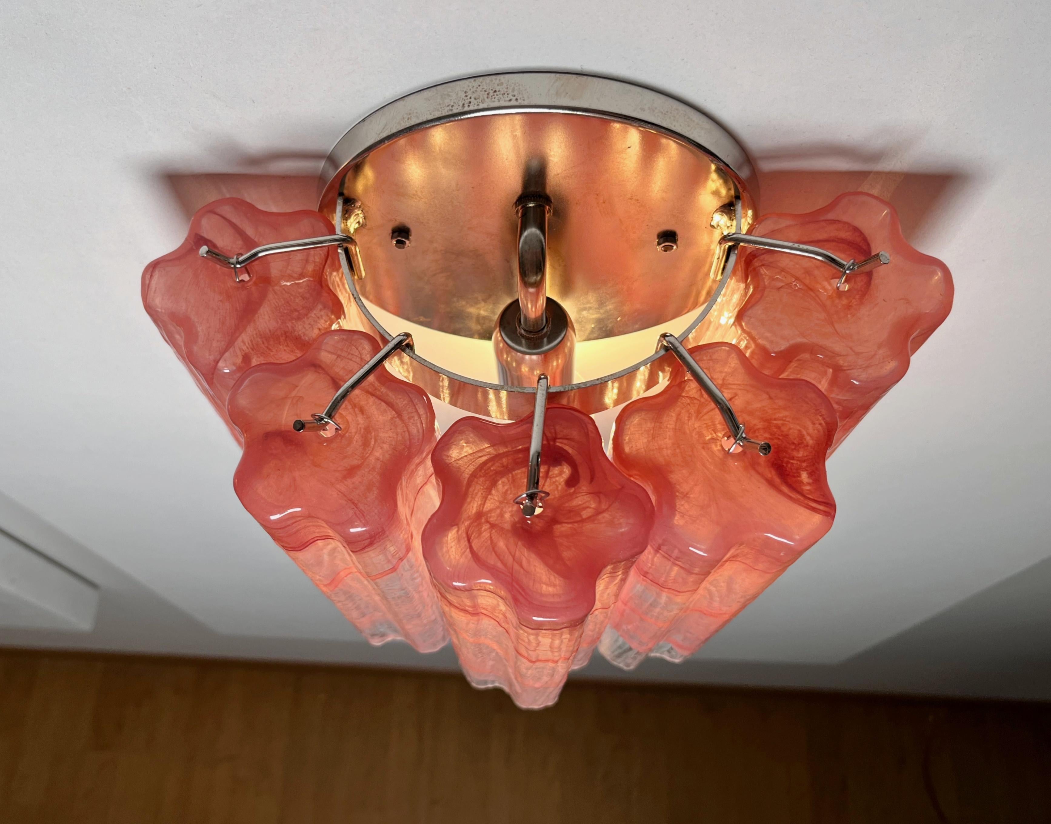 Fantastic pair of Murano Glass Tube wall sconces - 5 pink alabaster glass tube in vendita 10