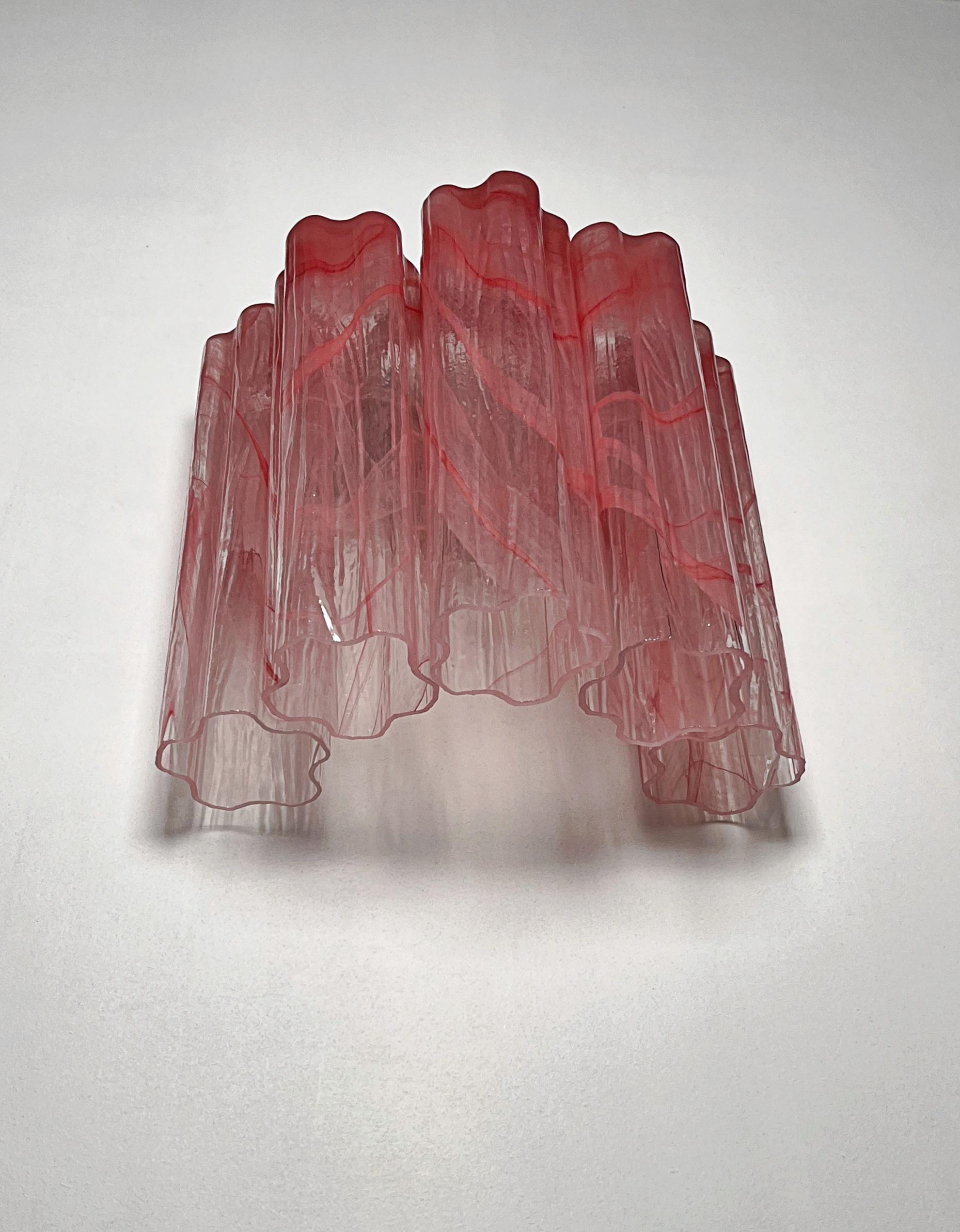 XX secolo Fantastic pair of Murano Glass Tube wall sconces - 5 pink alabaster glass tube in vendita