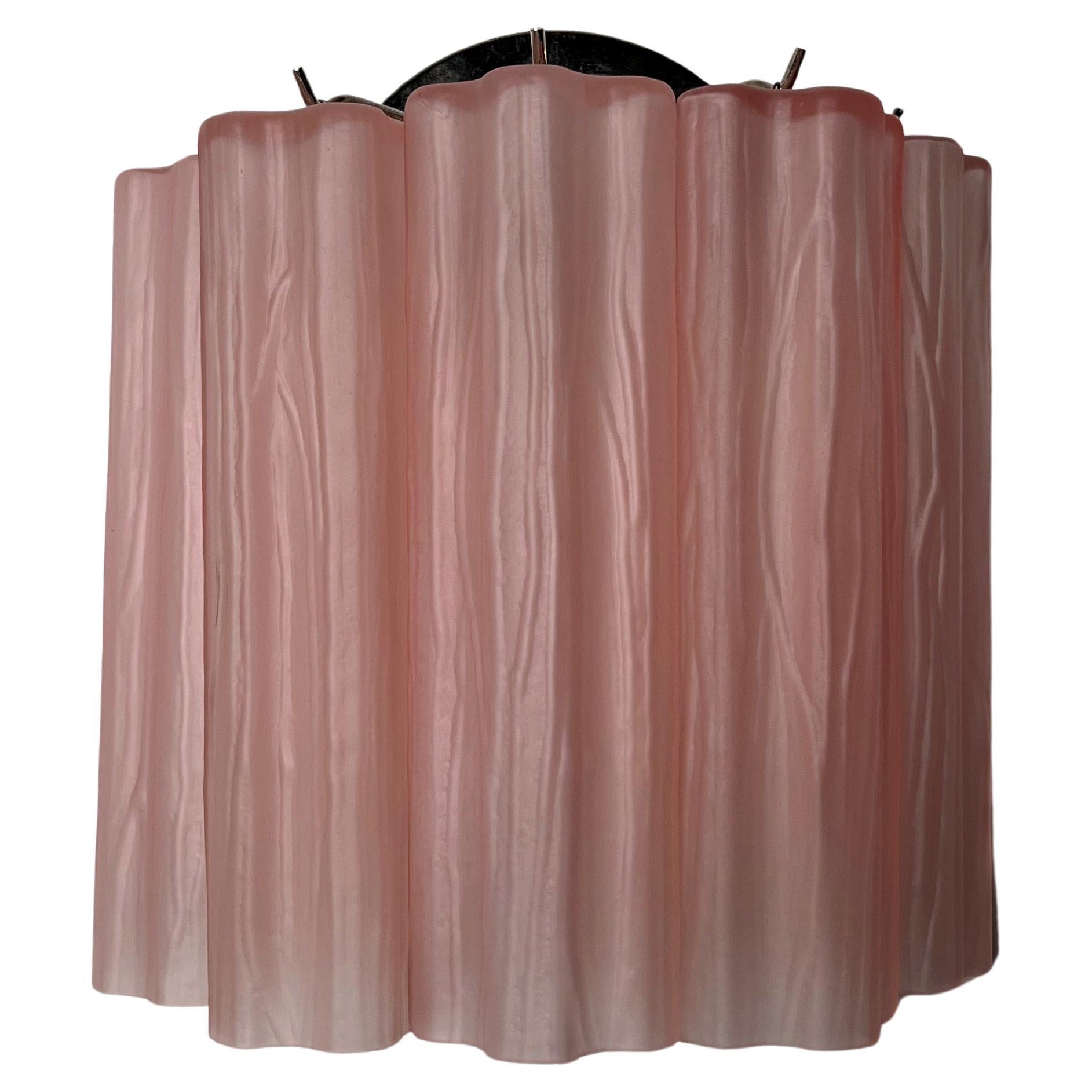 Fantastic pair of Murano Glass Tube wall sconces - 5 pink etched glass tube
