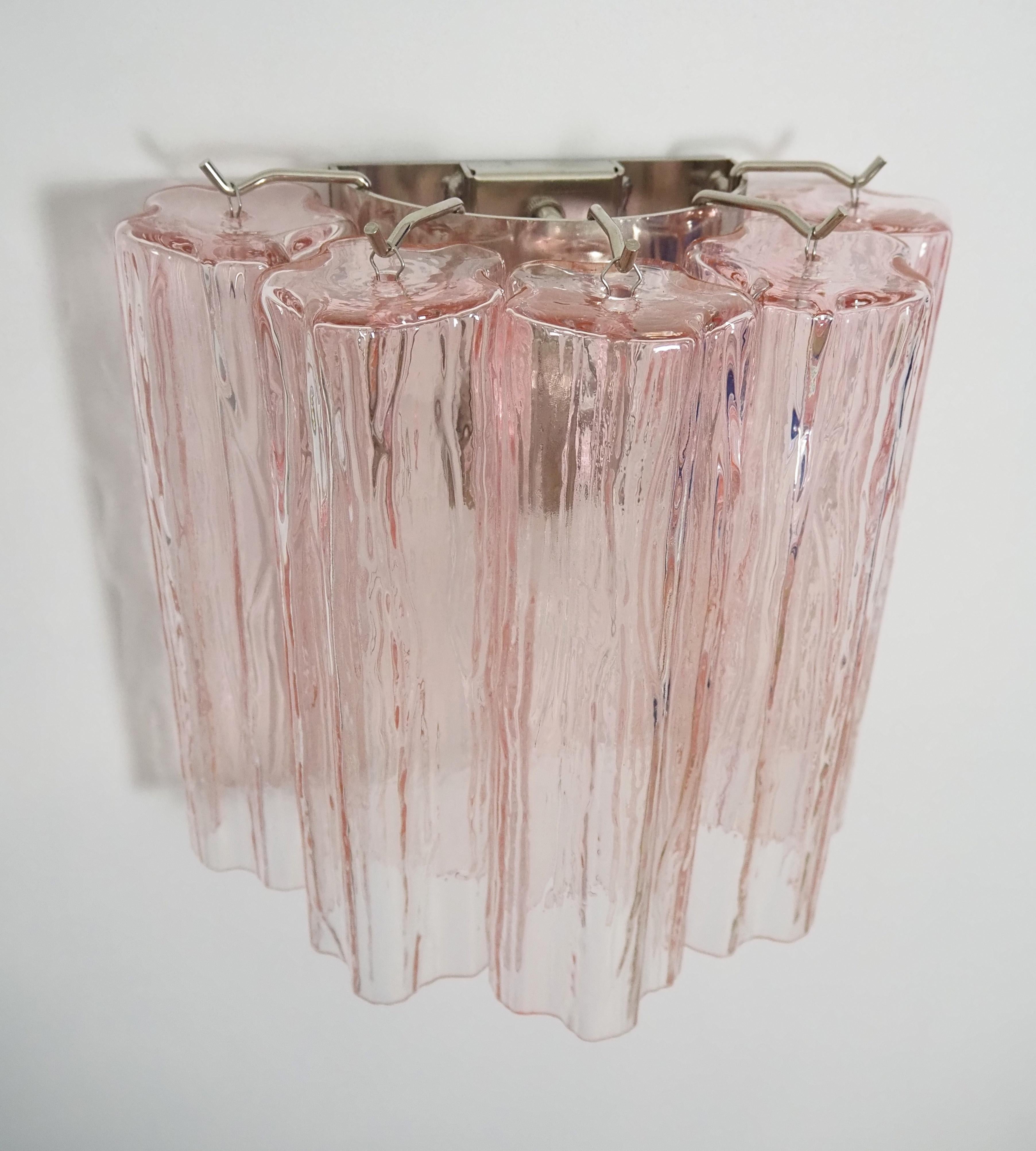 Fantastic pair of Murano Glass Tube wall sconces - 5 pink glass tube 3