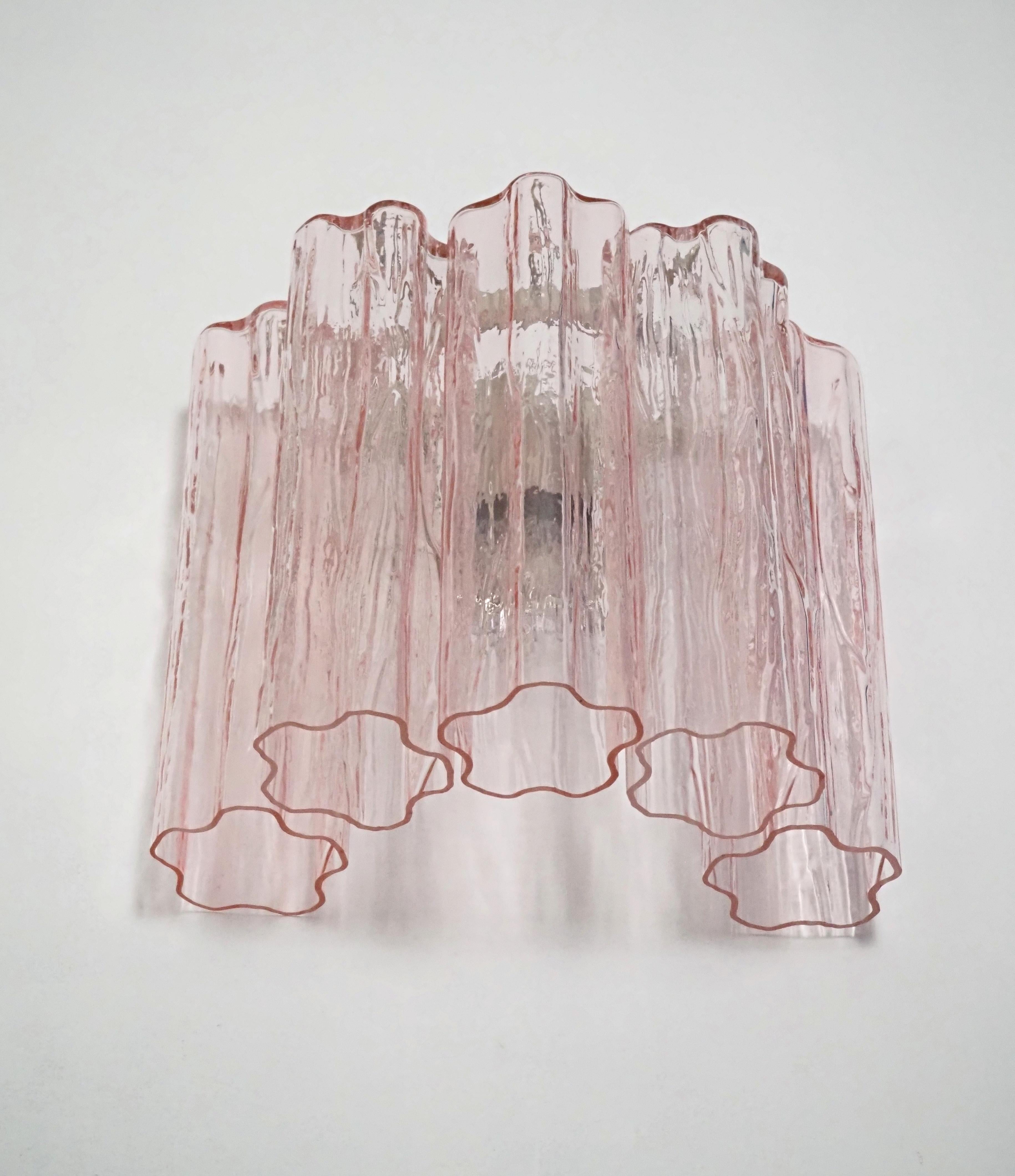 Fantastic pair of Murano Glass Tube wall sconces - 5 pink glass tube 6