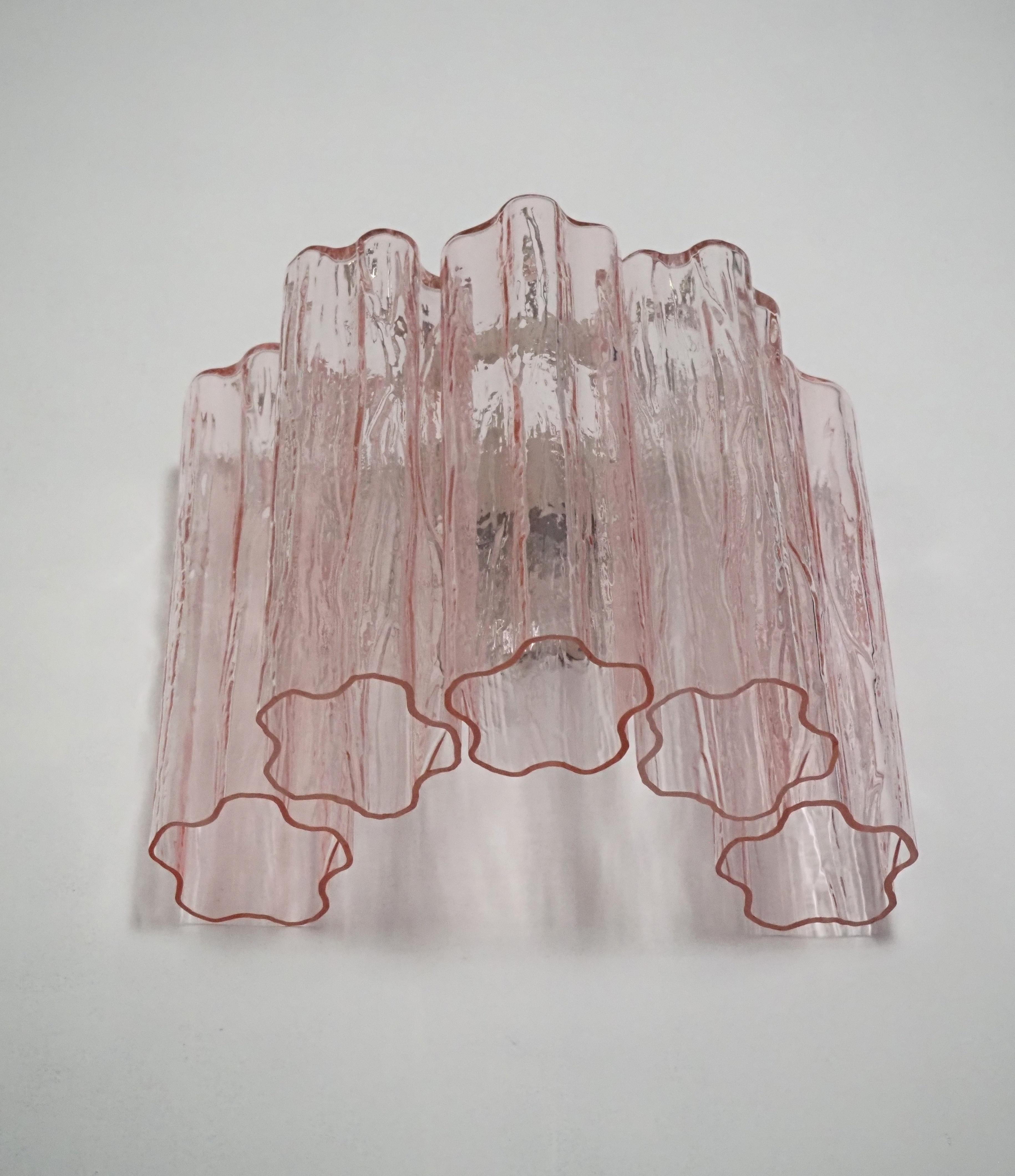 Fantastic pair of Murano Glass Tube wall sconces - 5 pink glass tube 7