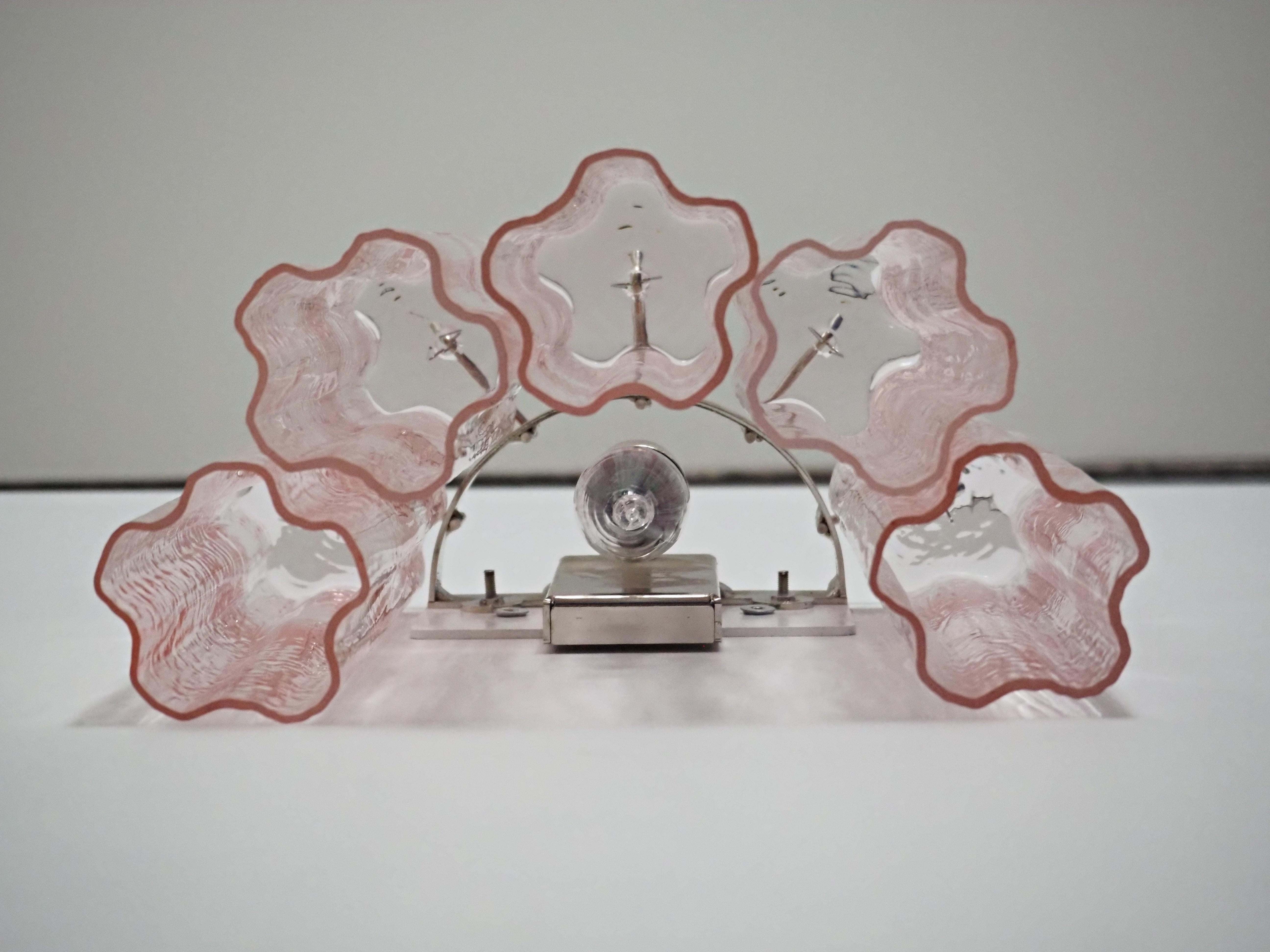 Fantastic pair of Murano Glass Tube wall sconces - 5 pink glass tube 8