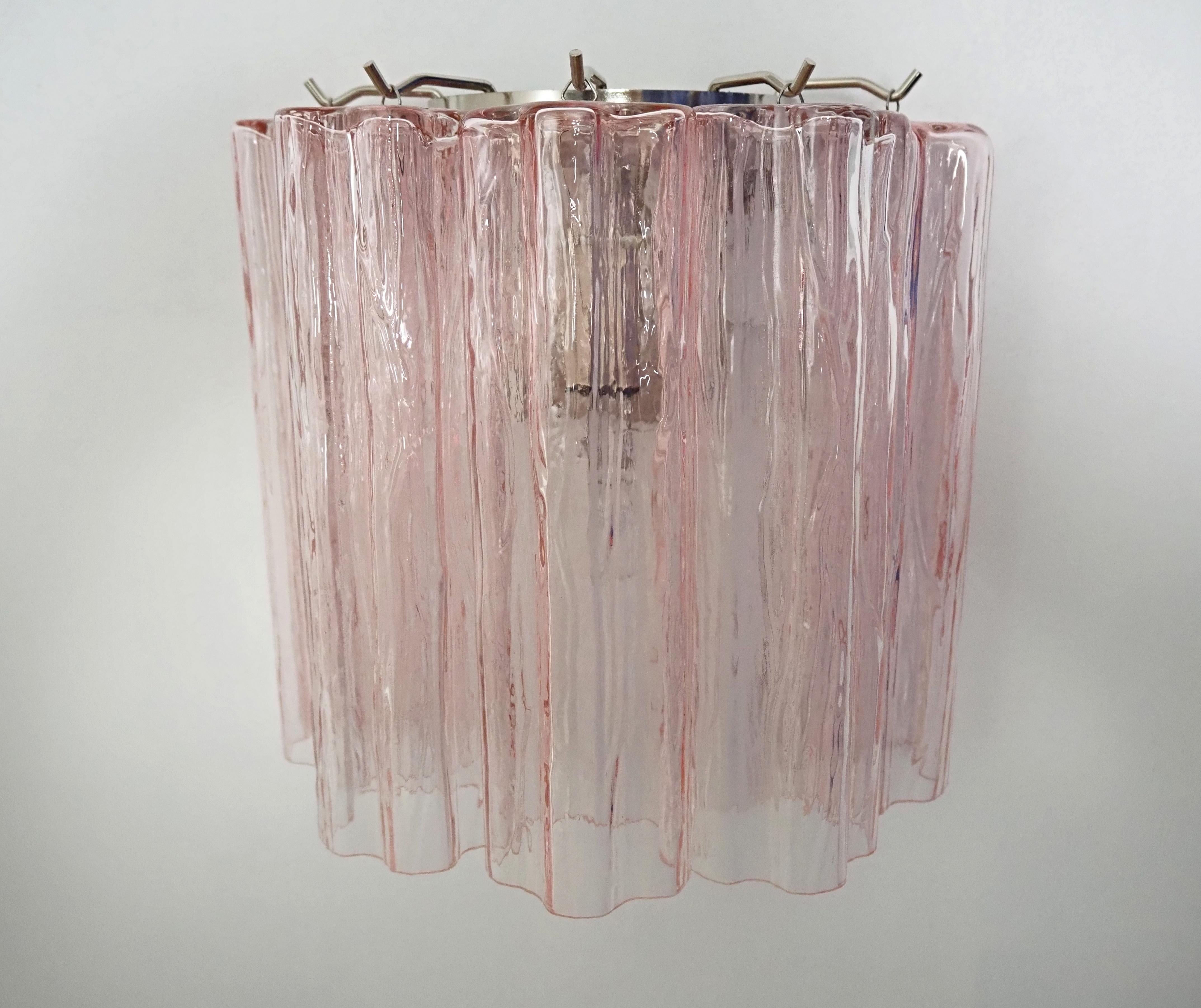 Fantastic pair of Murano Glass Tube wall sconces - 5 pink glass tube 2