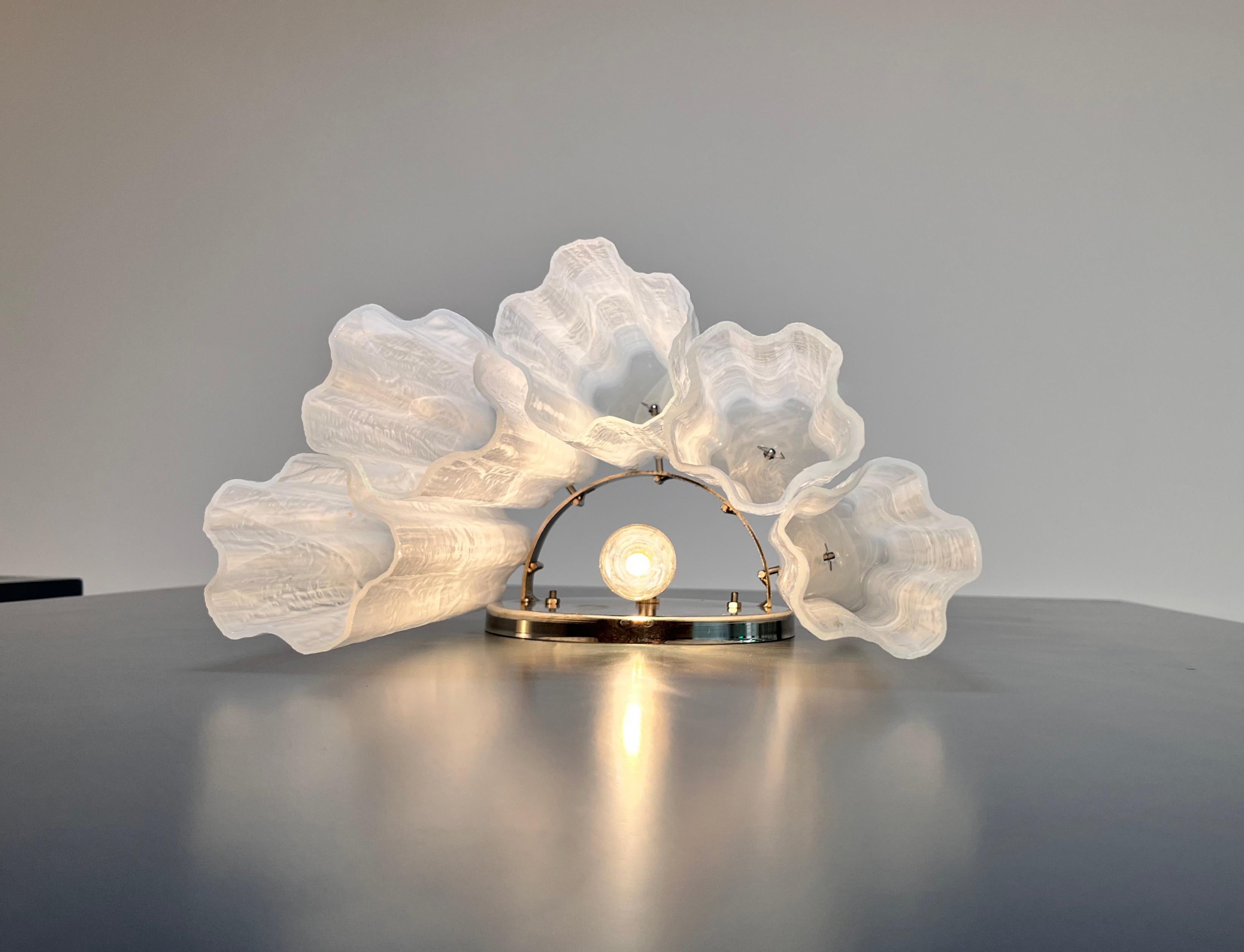 Fantastic pair of Murano Glass Tube wall sconces - 5 white alabaster glass tube in vendita 5
