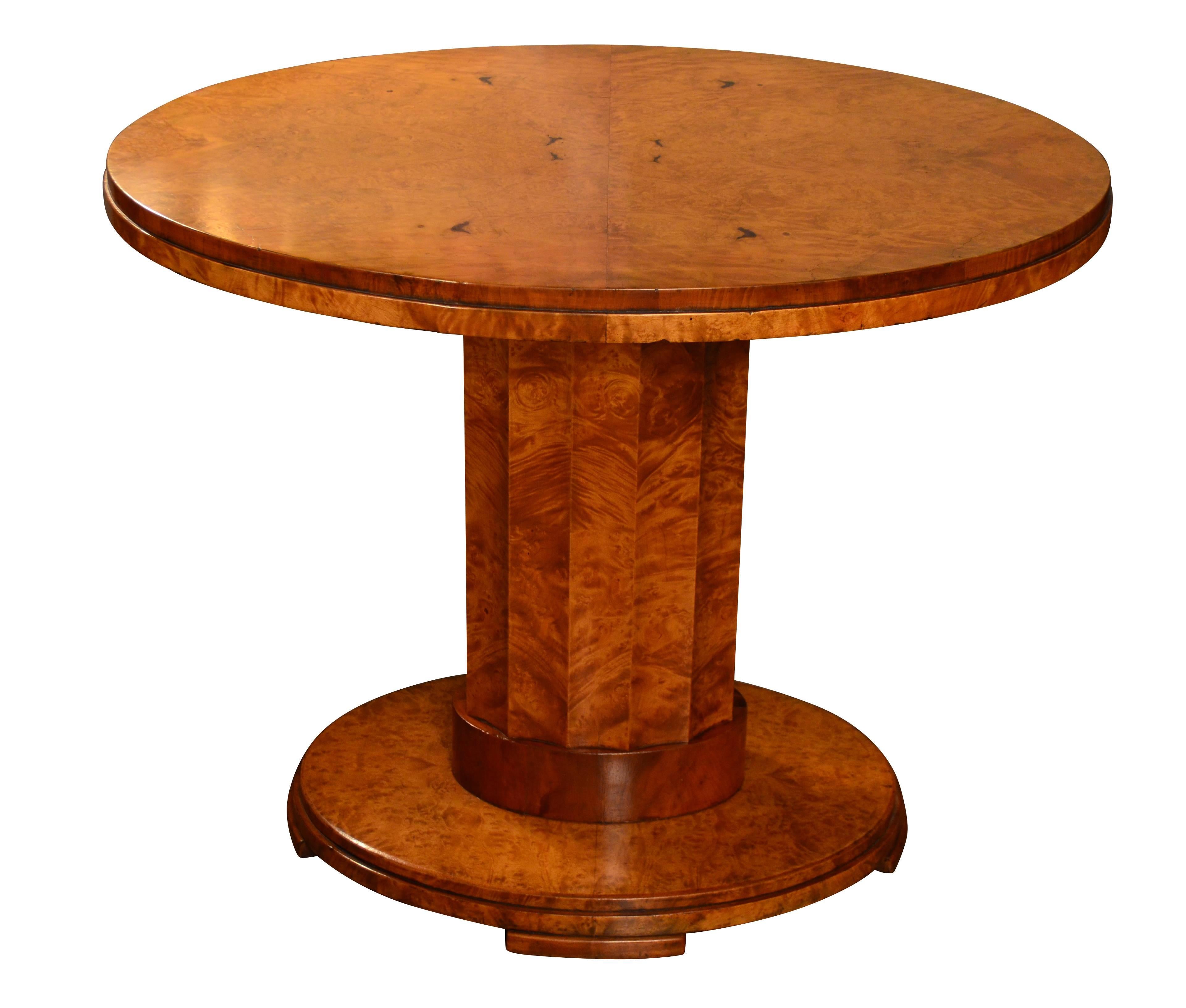 A fantastic and decorative pair of period Art Deco Burr Myrtle and root maple oval centre tables.