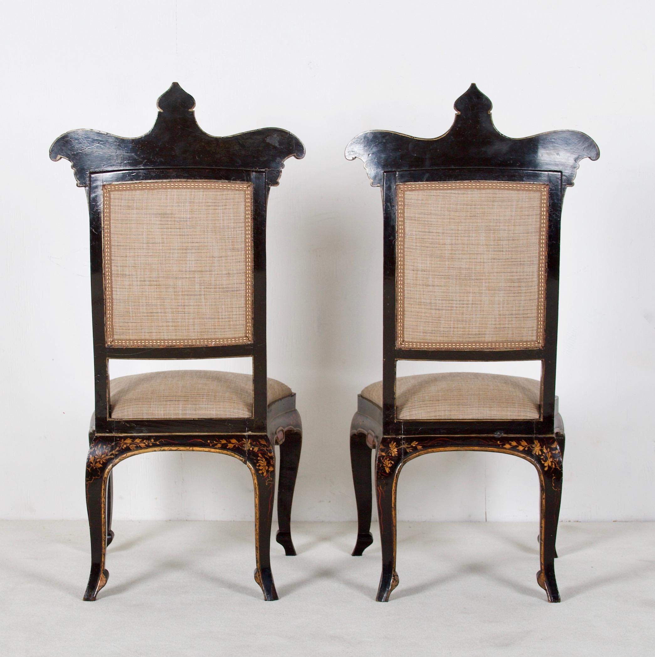 English  Regency Chinoiserie Decorated Side Chairs, a Pair, in the Sancsoucie manner For Sale