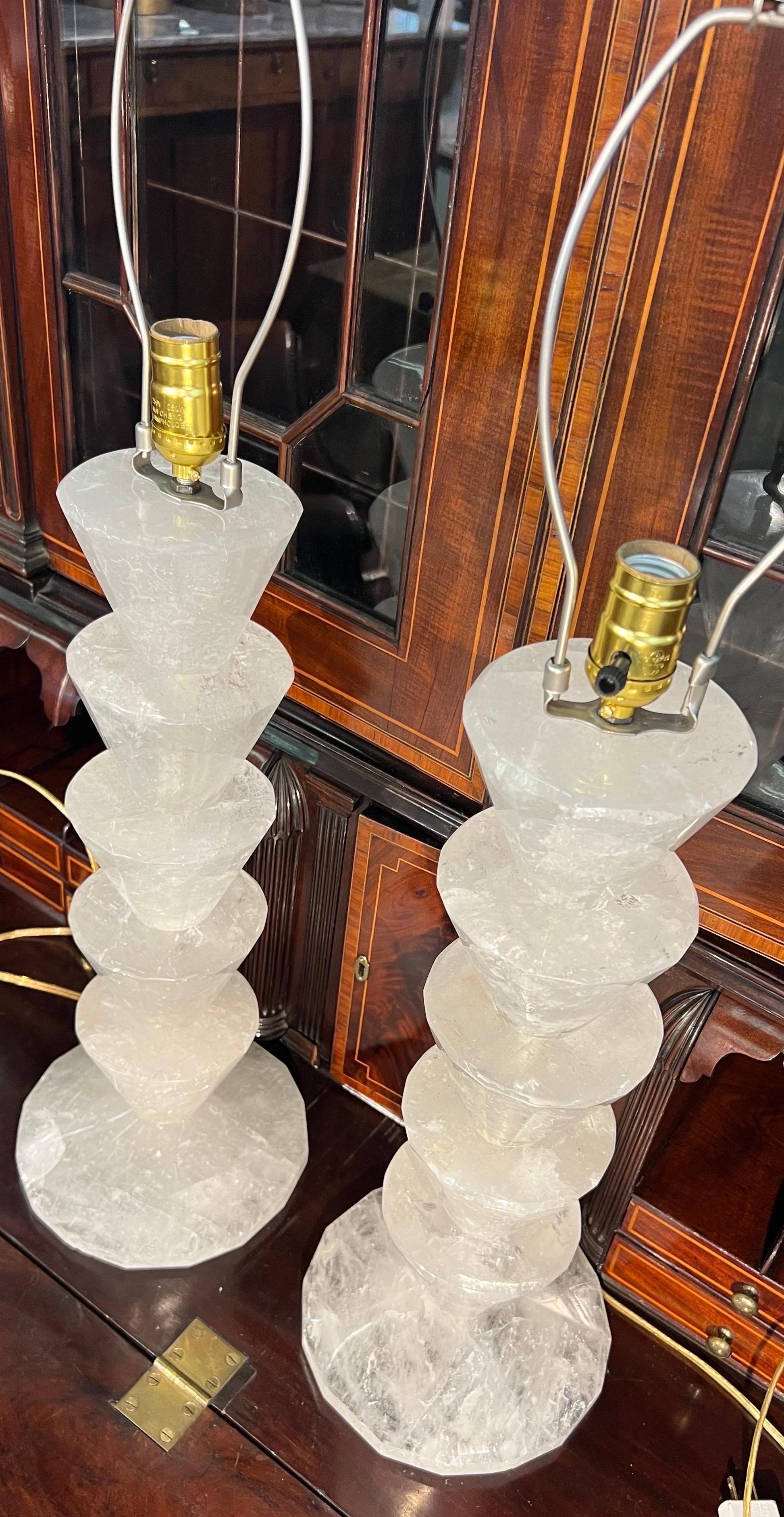 Fantastic Pair of Rock Crystal Lamps For Sale 3