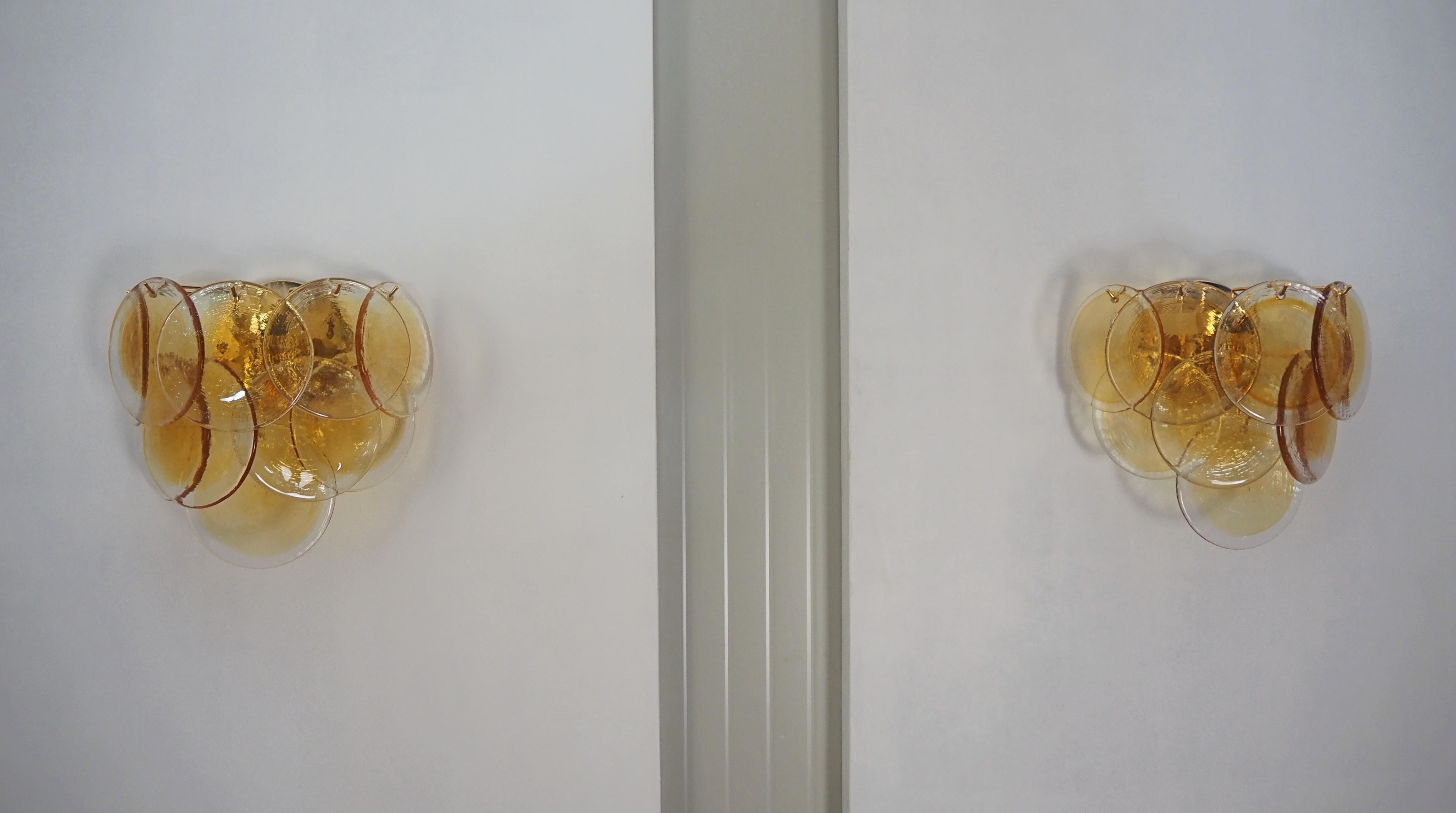 Italian Fantastic pair sconces - 10 clear amber Murano Glasses For Sale