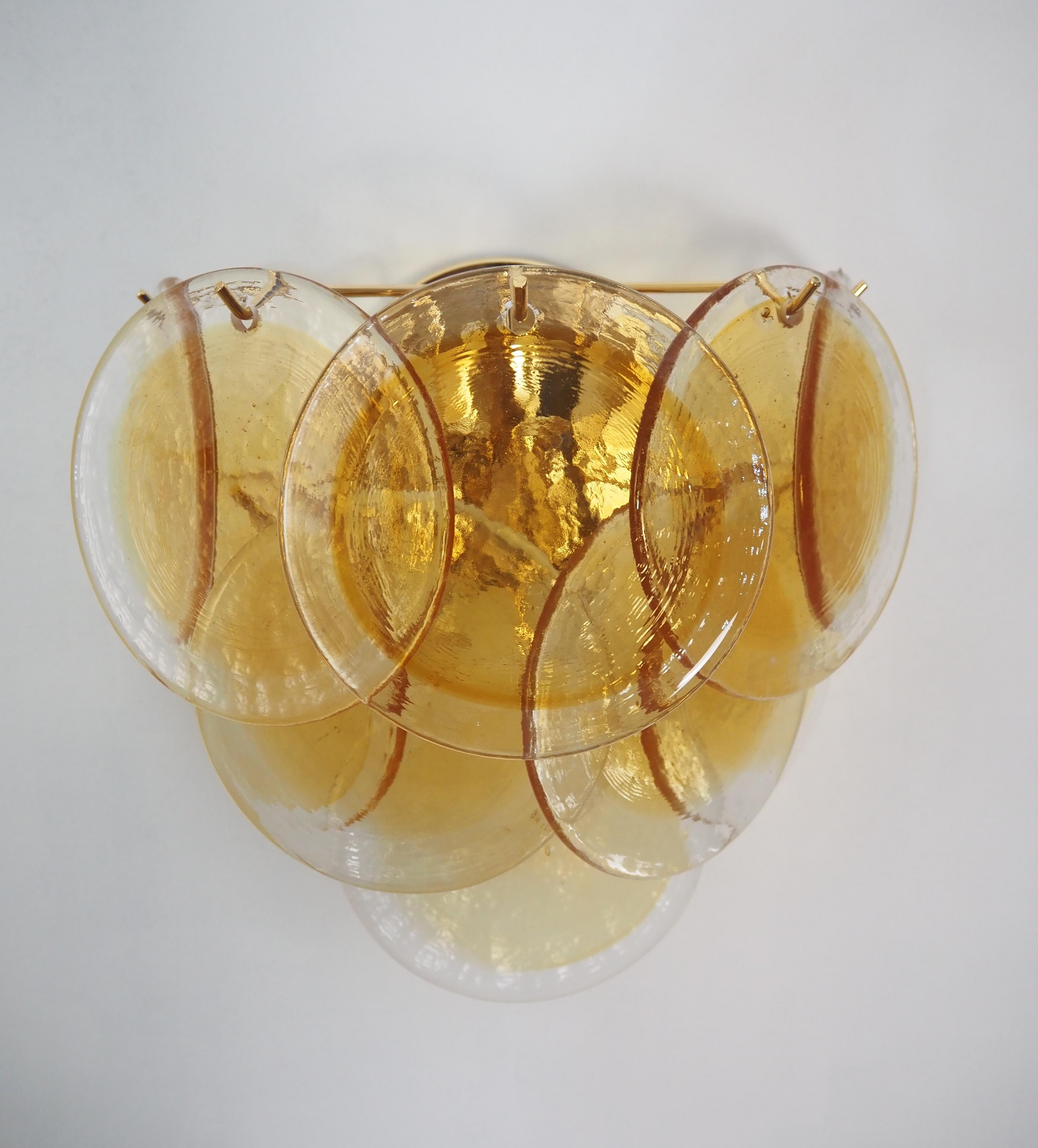 20th Century Fantastic pair sconces - 10 clear amber Murano Glasses For Sale