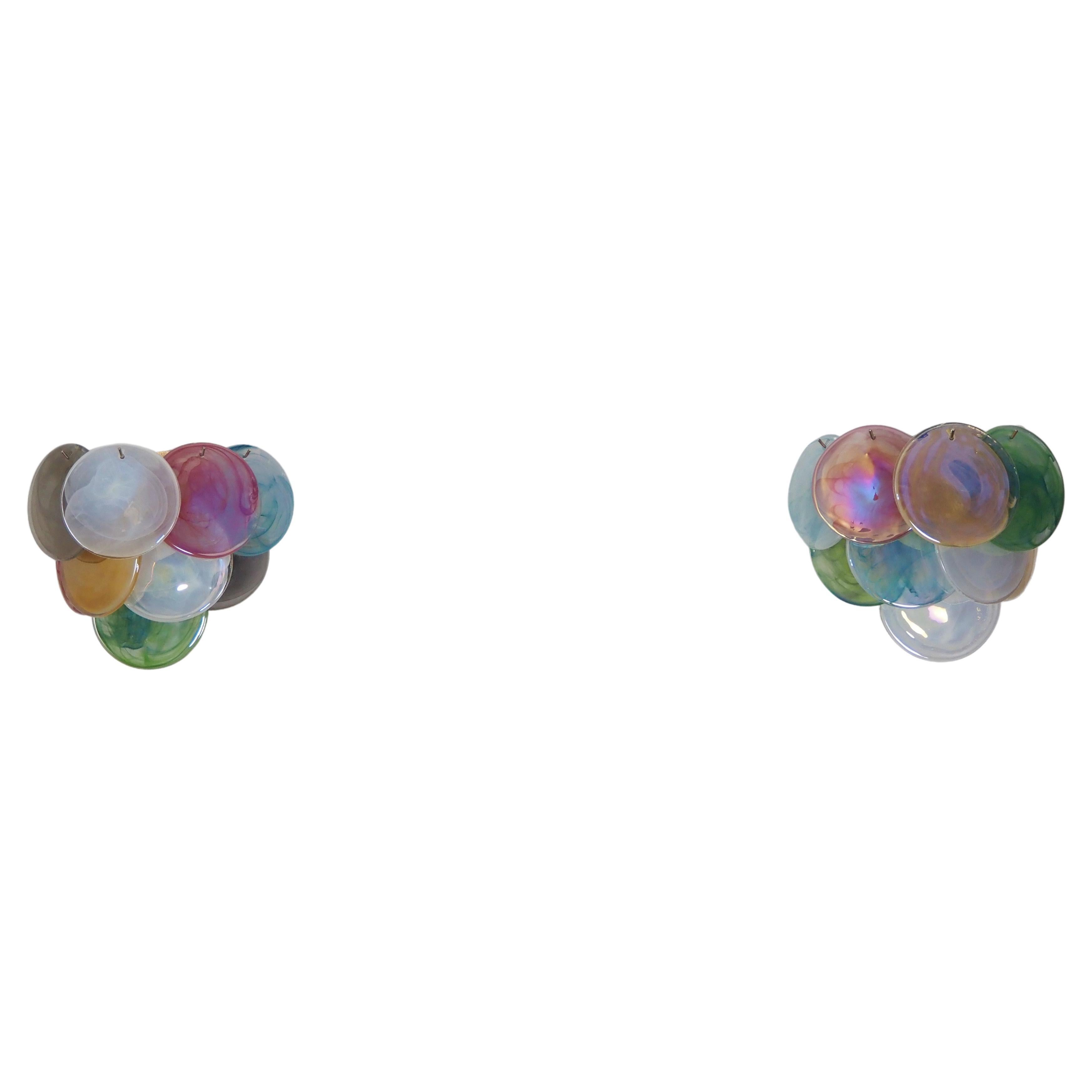 Fantastic Pair Sconces - 10 Multicolored Murano Alabaster Glasses