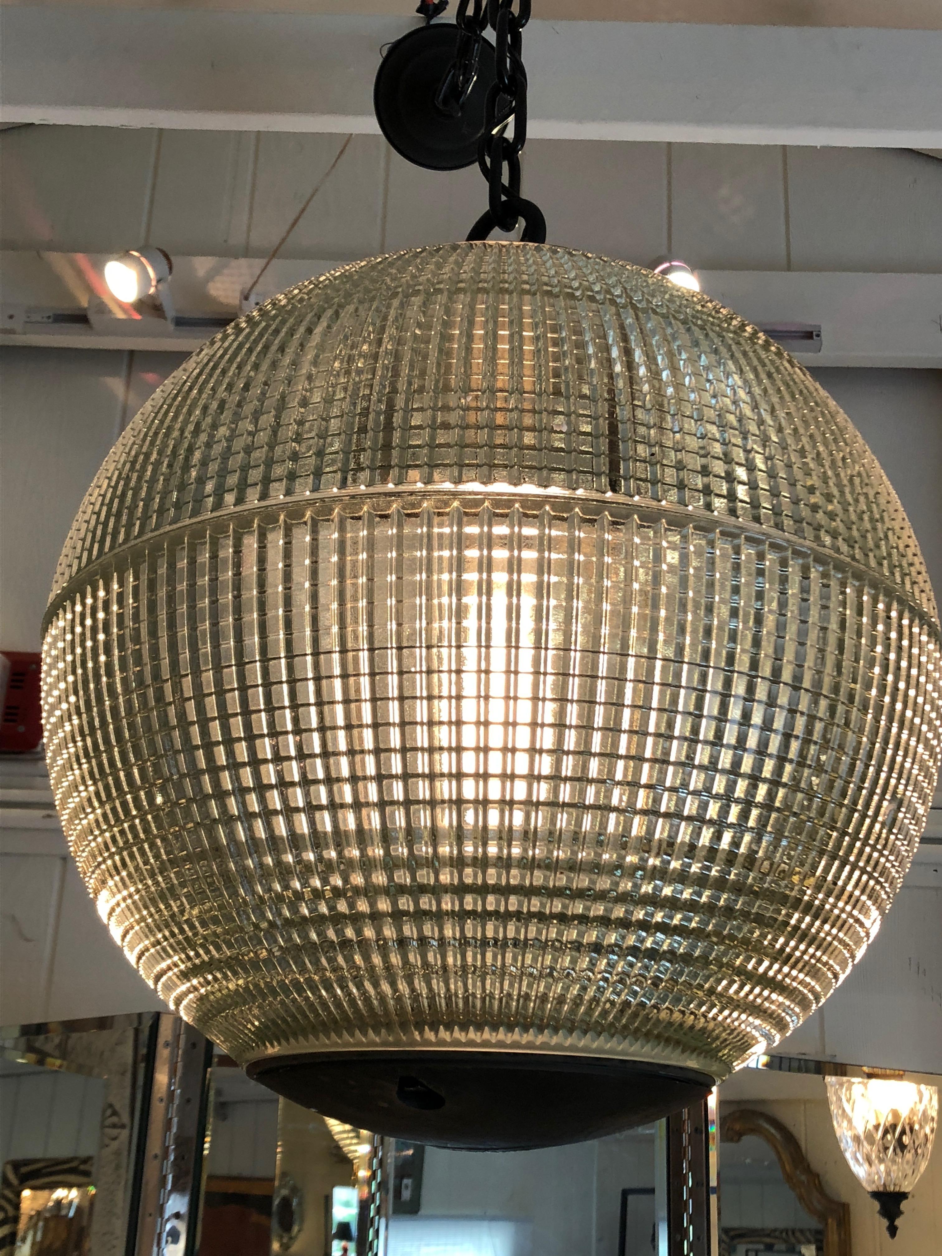 Late 20th Century Fantastic Parisian Holophane Globe Pendant Chandelier