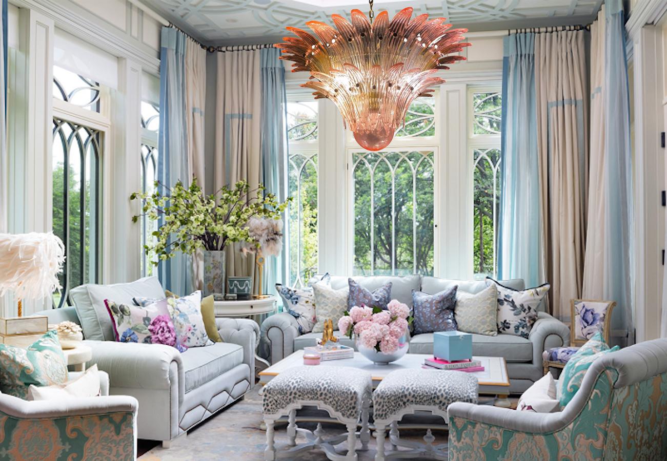 Italian Fantastic Pink Murano Palmette Chandelier For Sale