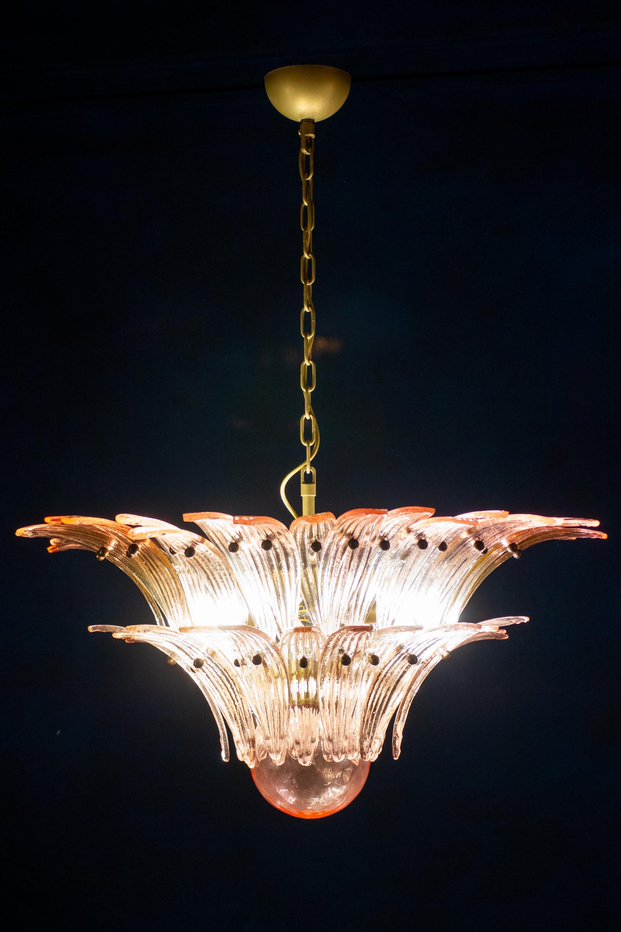 Metal Fantastic Pink Murano Palmette Chandelier For Sale