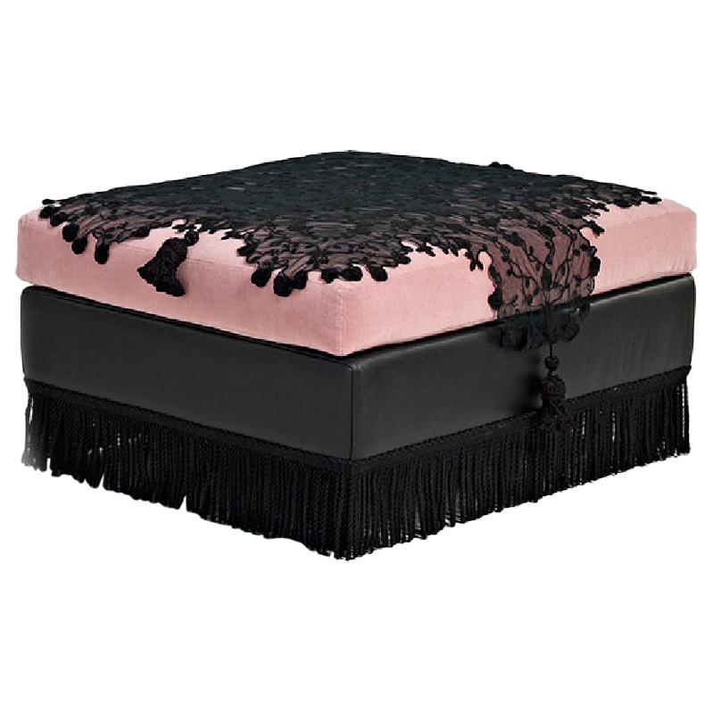 Fantastic Pouf Base with Fringes Legs in lacquered Beechwood Tassel Tieback