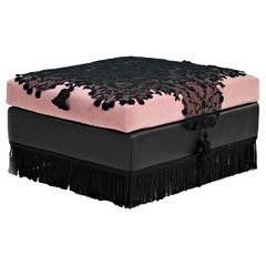 Fantastic Pouf Base with Fringes Legs in lacquered Beechwood Tassel Tieback