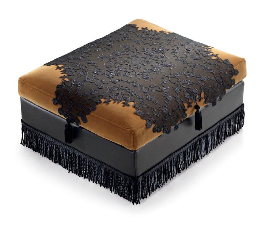 Italian Fantastic Pouf Base with Fringes Legs in lacquered Beechwood Tassel Tieback For Sale