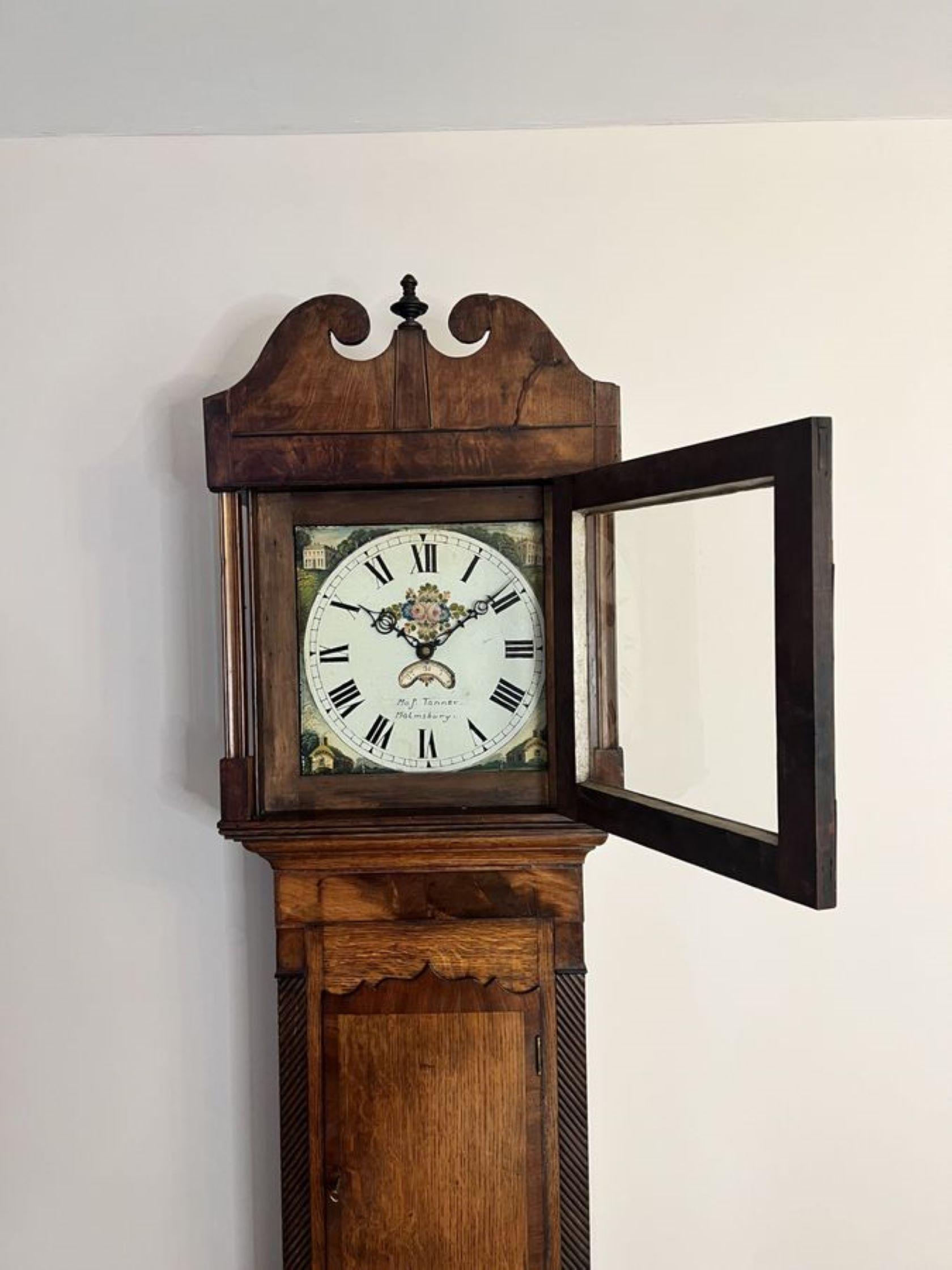 Fantastische Qualität 18. Jahrhundert Eiche und Mahagoni Langgehäuse Uhr  (Messing) im Angebot