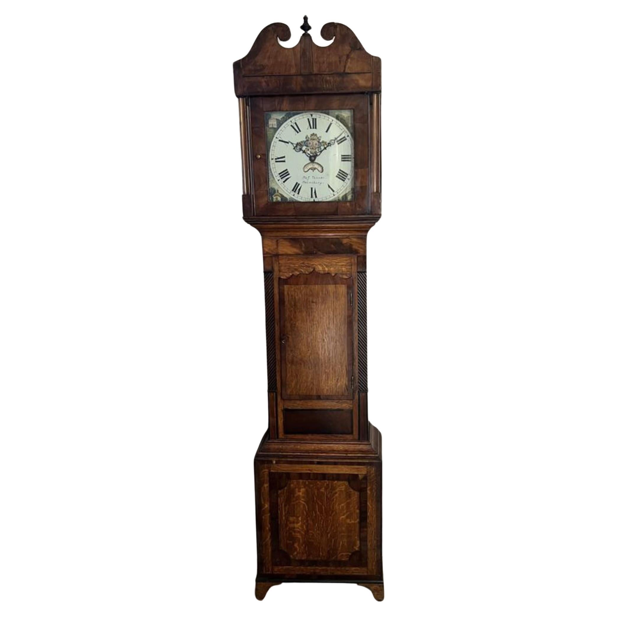 Fantastic quality 18th century oak and mahogany long case clock  For Sale