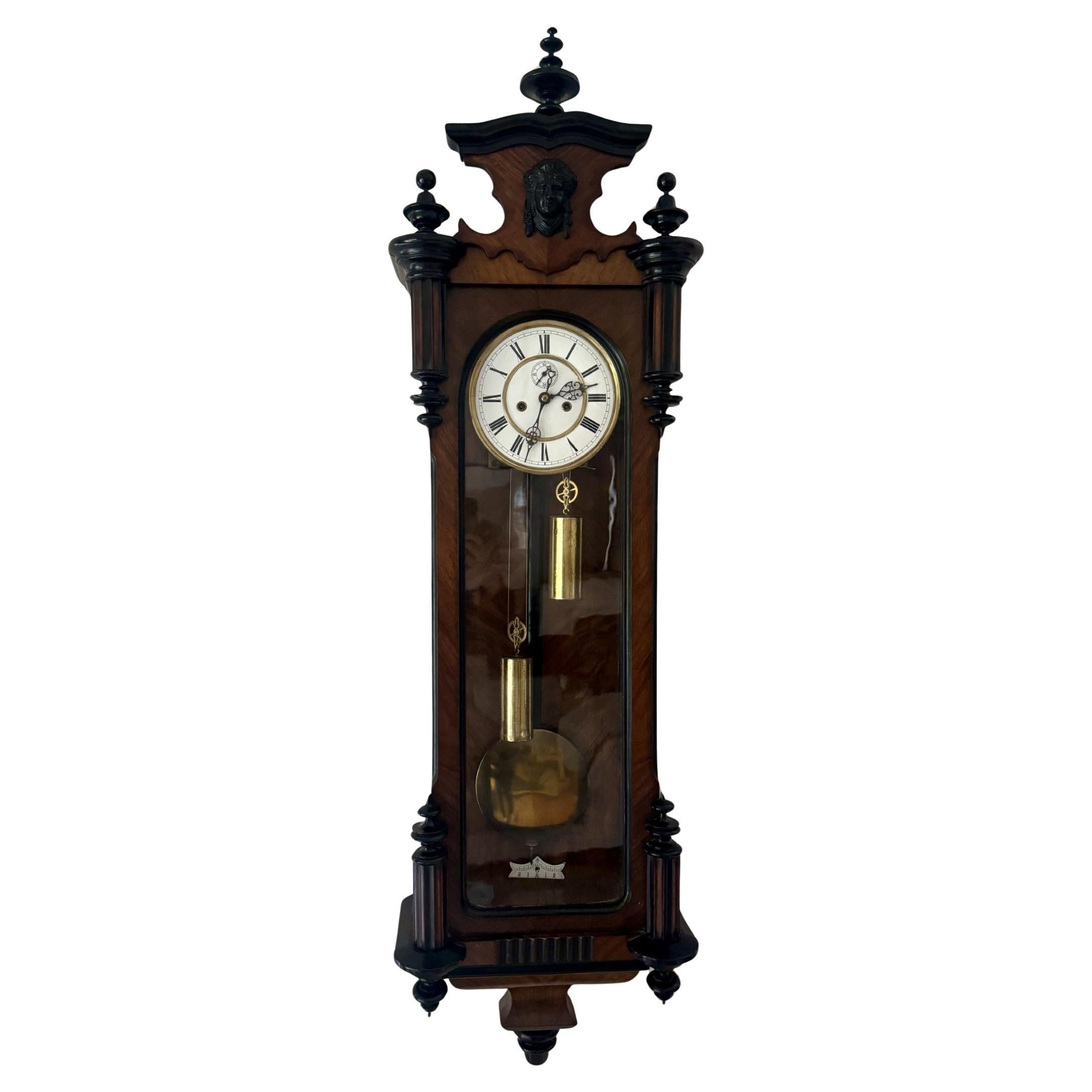 Fantastic quality antique 19th century walnut double weight wall clock
