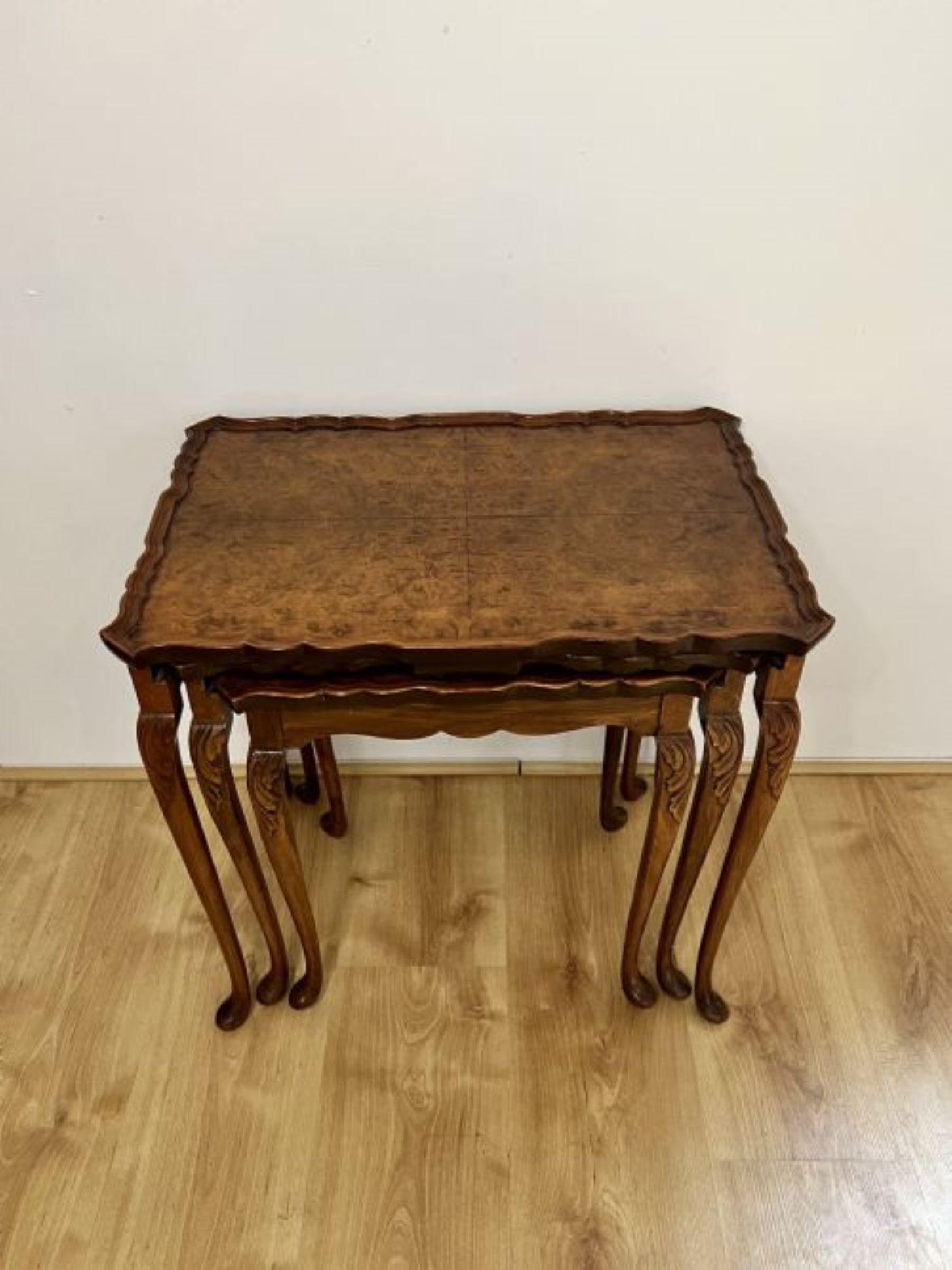 Fantastic quality antique burr walnut nest of tables  In Good Condition For Sale In Ipswich, GB
