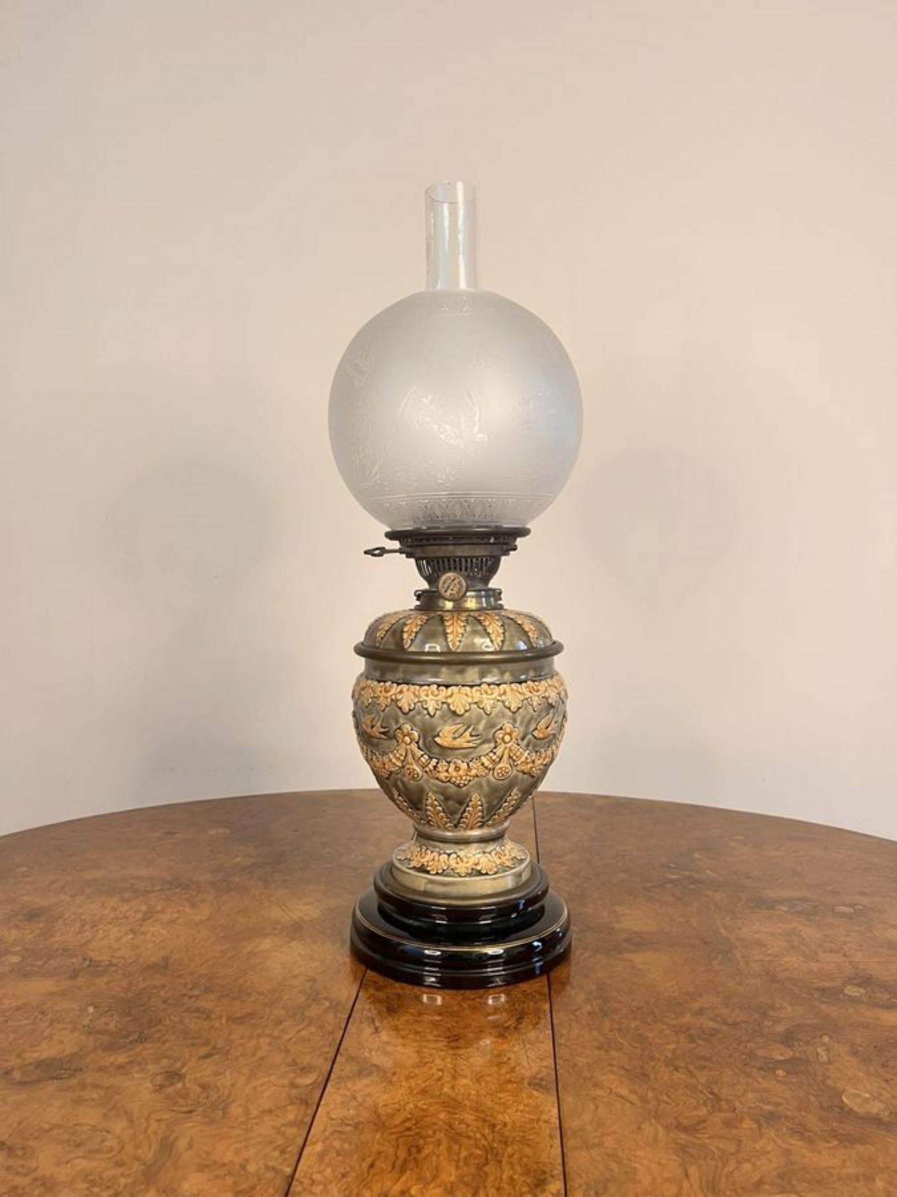 19th Century Fantastic quality antique Doulton Lambeth Victorian oil lamp  For Sale