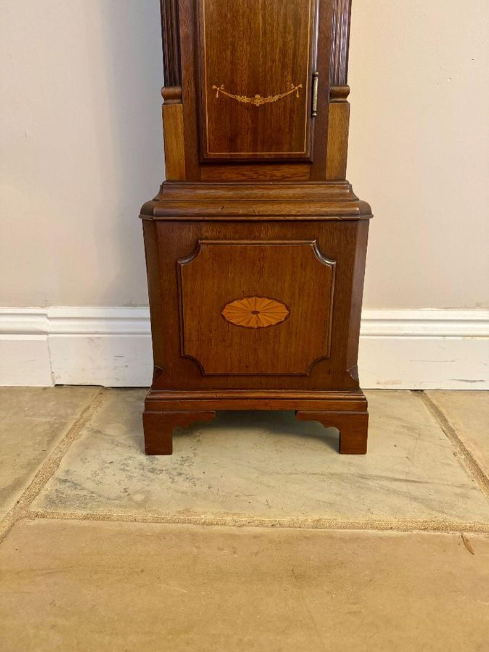20th Century Fantastic quality antique Edwardian mahogany inlaid chiming grandmother clock For Sale