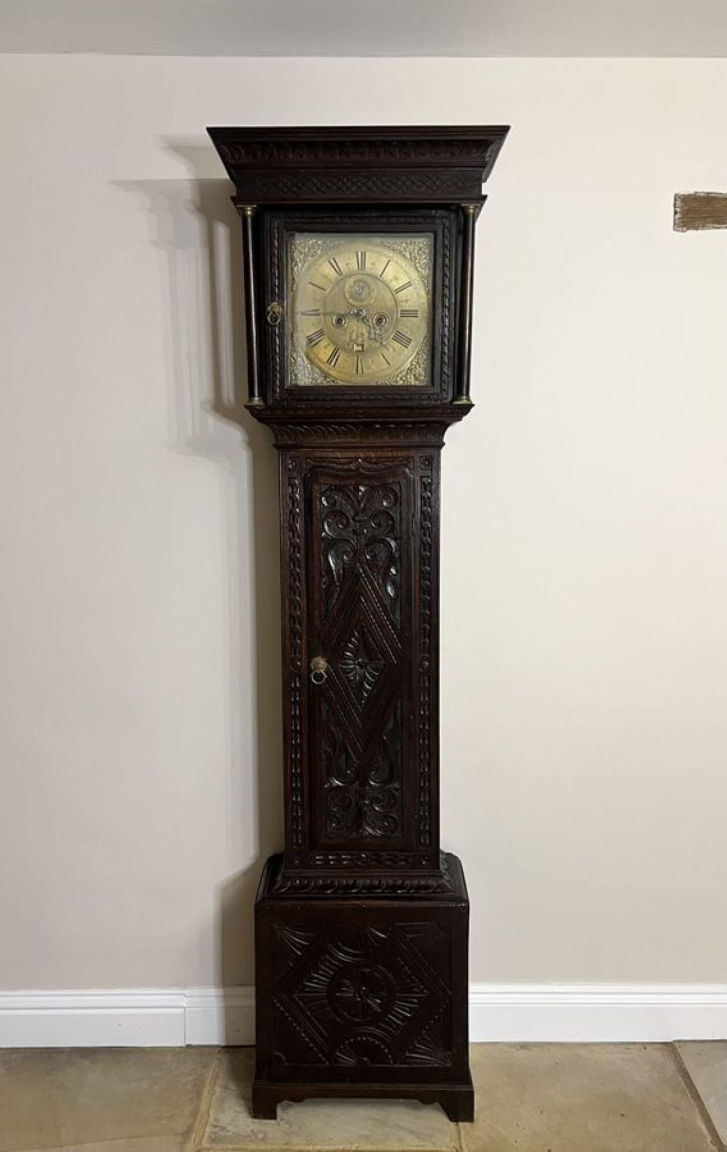 Fantastische Qualität Antike George III geschnitzt Eiche lange Fall Uhr  (George III.) im Angebot