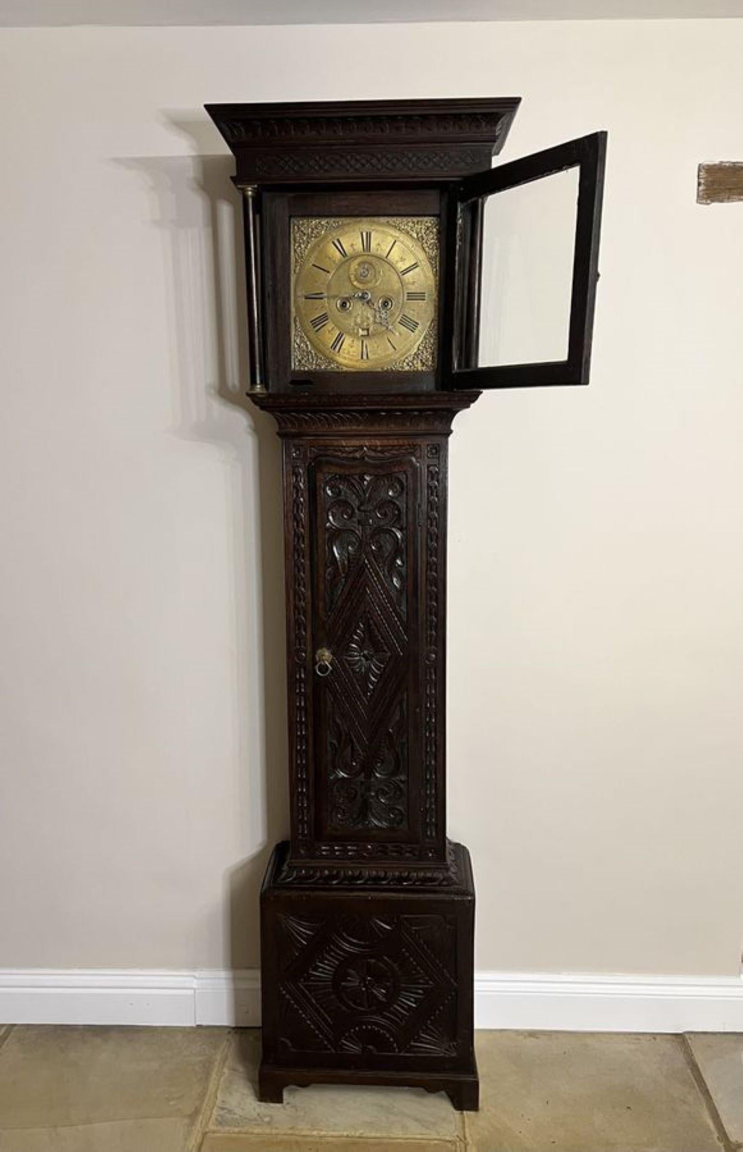 Fantastische Qualität Antike George III geschnitzt Eiche lange Fall Uhr  im Angebot 1
