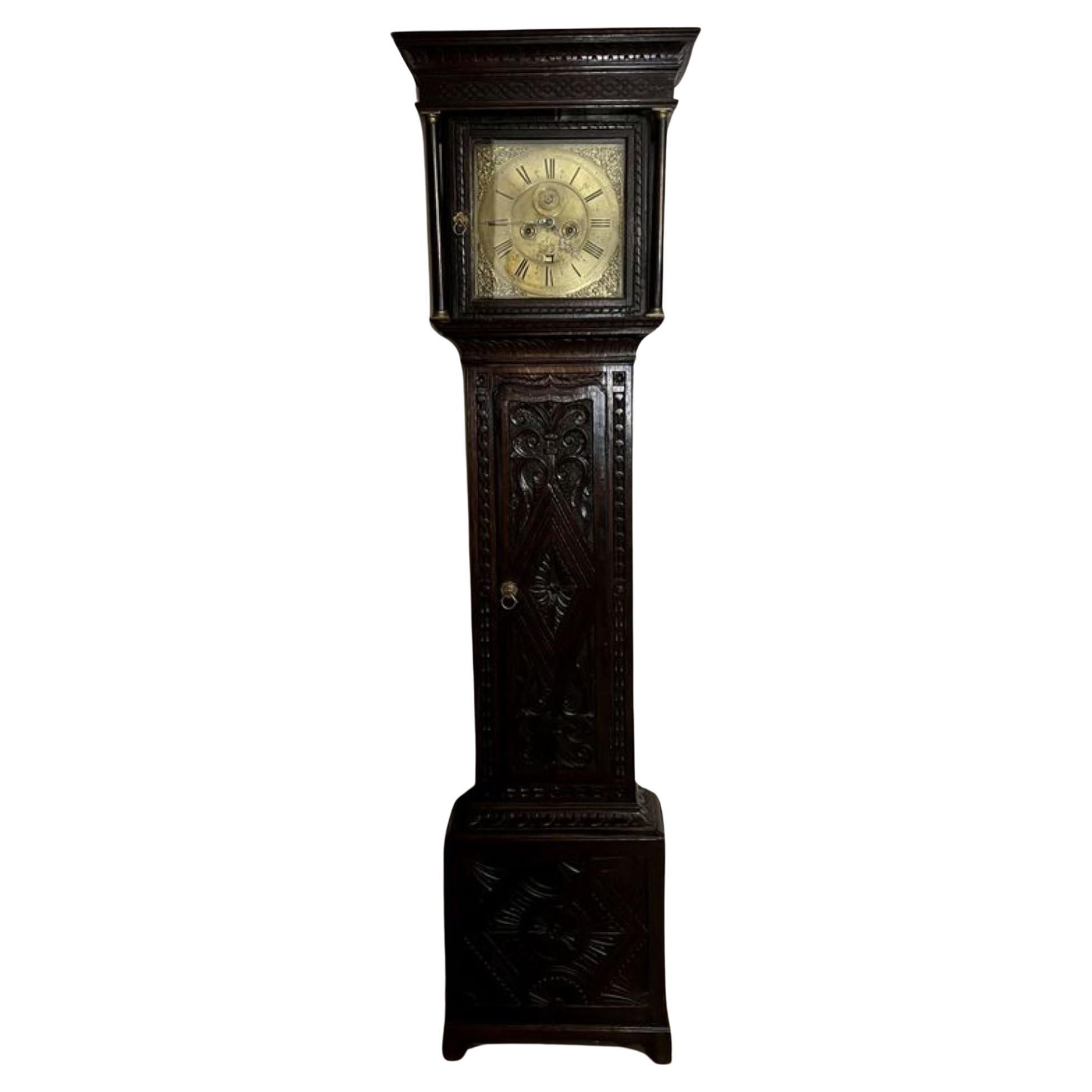 Fantastic quality Antique George III carved oak long case clock  For Sale
