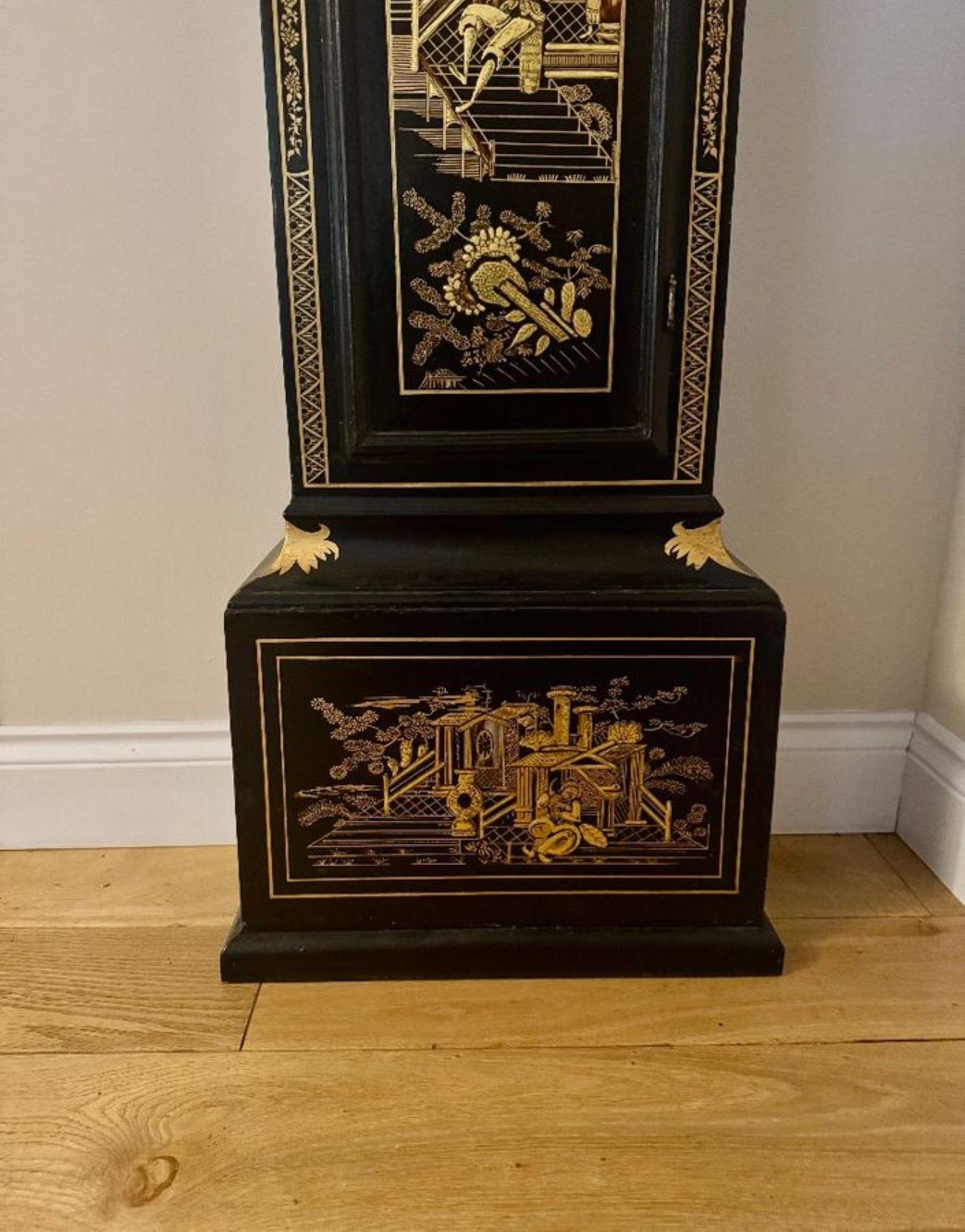 Hand-Painted Fantastic quality antique George III lacquered and chinoiserie longcase clock For Sale