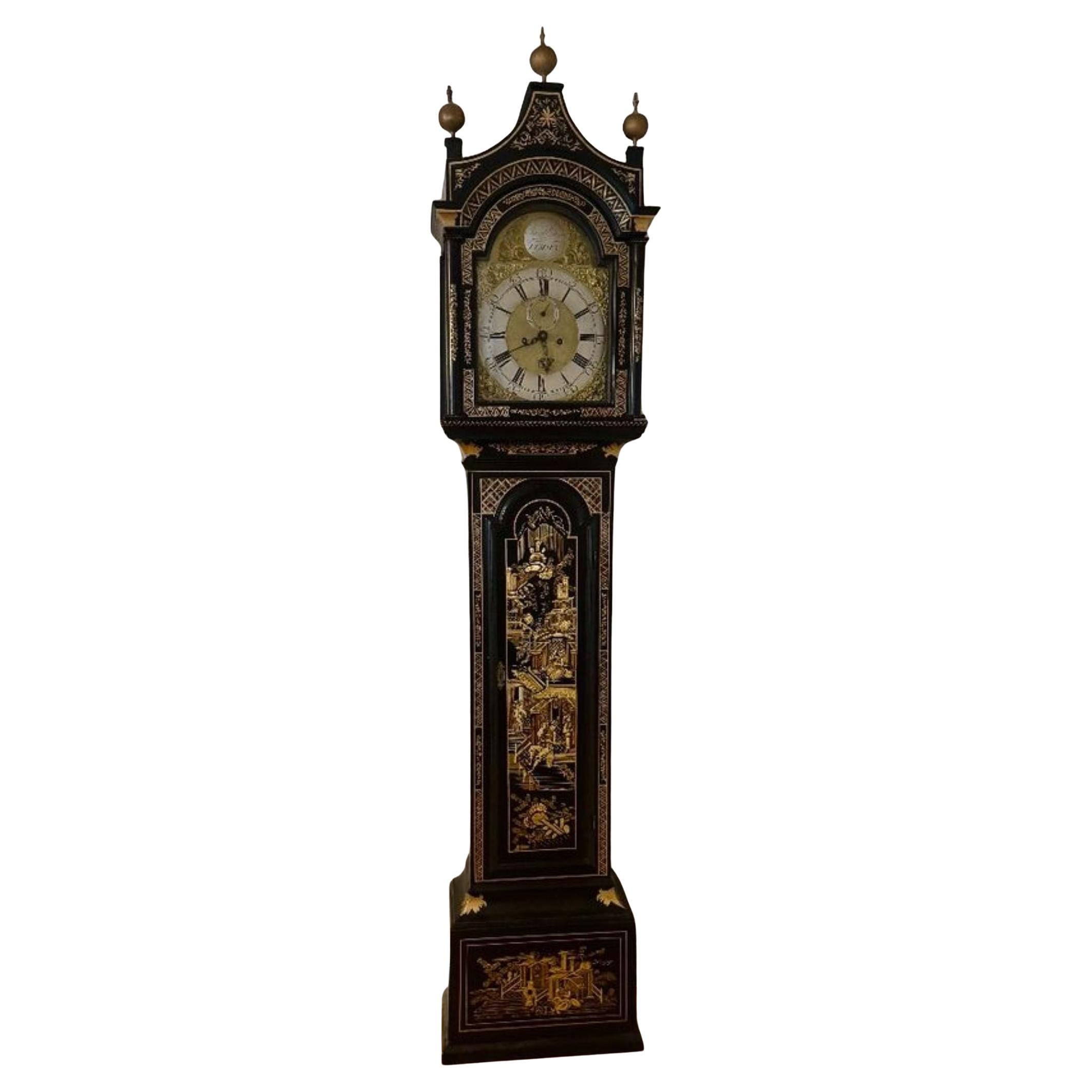 Fantastic quality antique George III lacquered and chinoiserie longcase clock For Sale