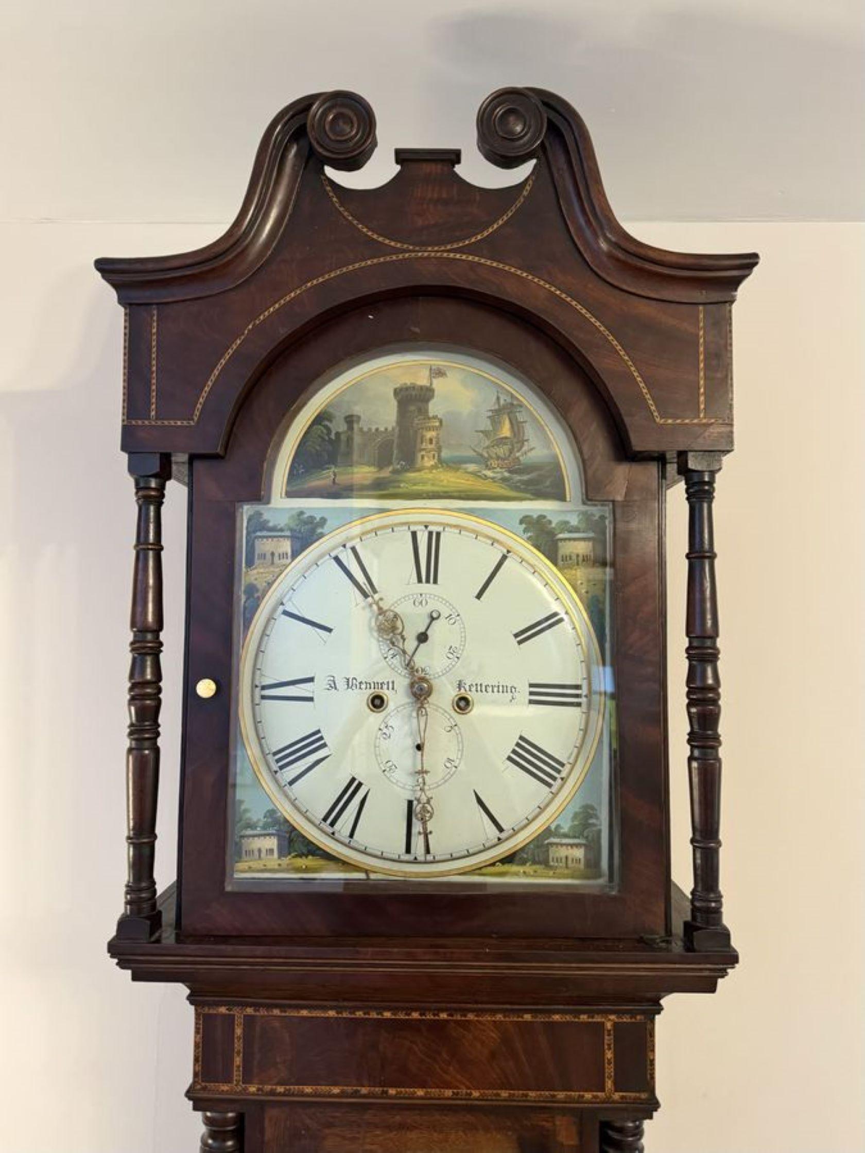 Verre Horloge ancienne de George III en acajou et en chêne, de très belle qualité.  en vente