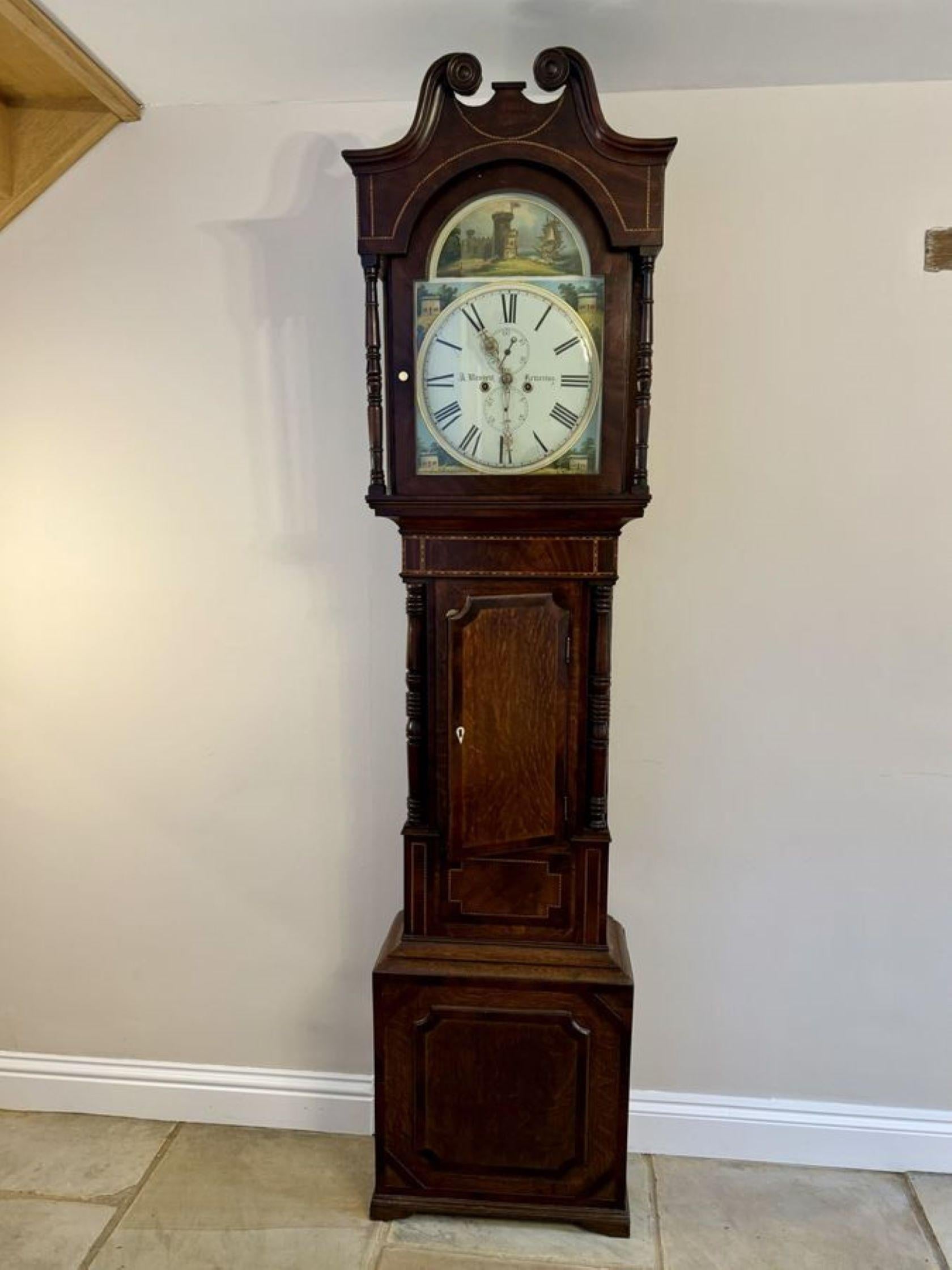 Horloge ancienne de George III en acajou et en chêne, de très belle qualité.  en vente 2