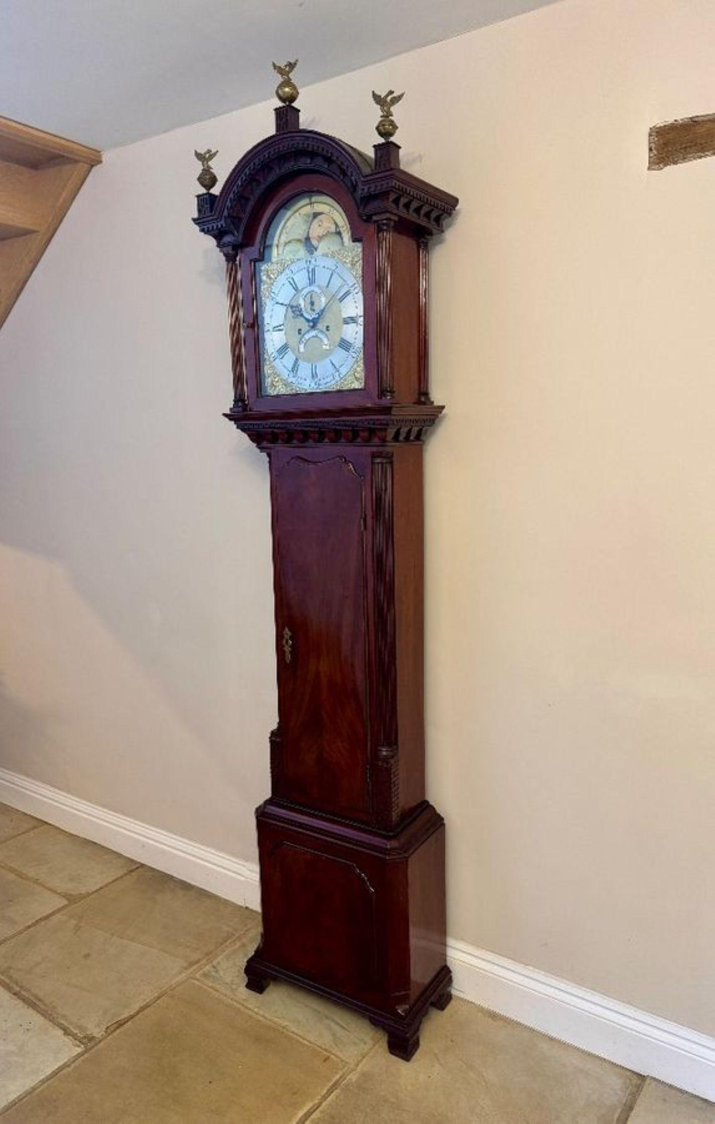 British Fantastic quality antique George III mahogany eight day long case clock For Sale