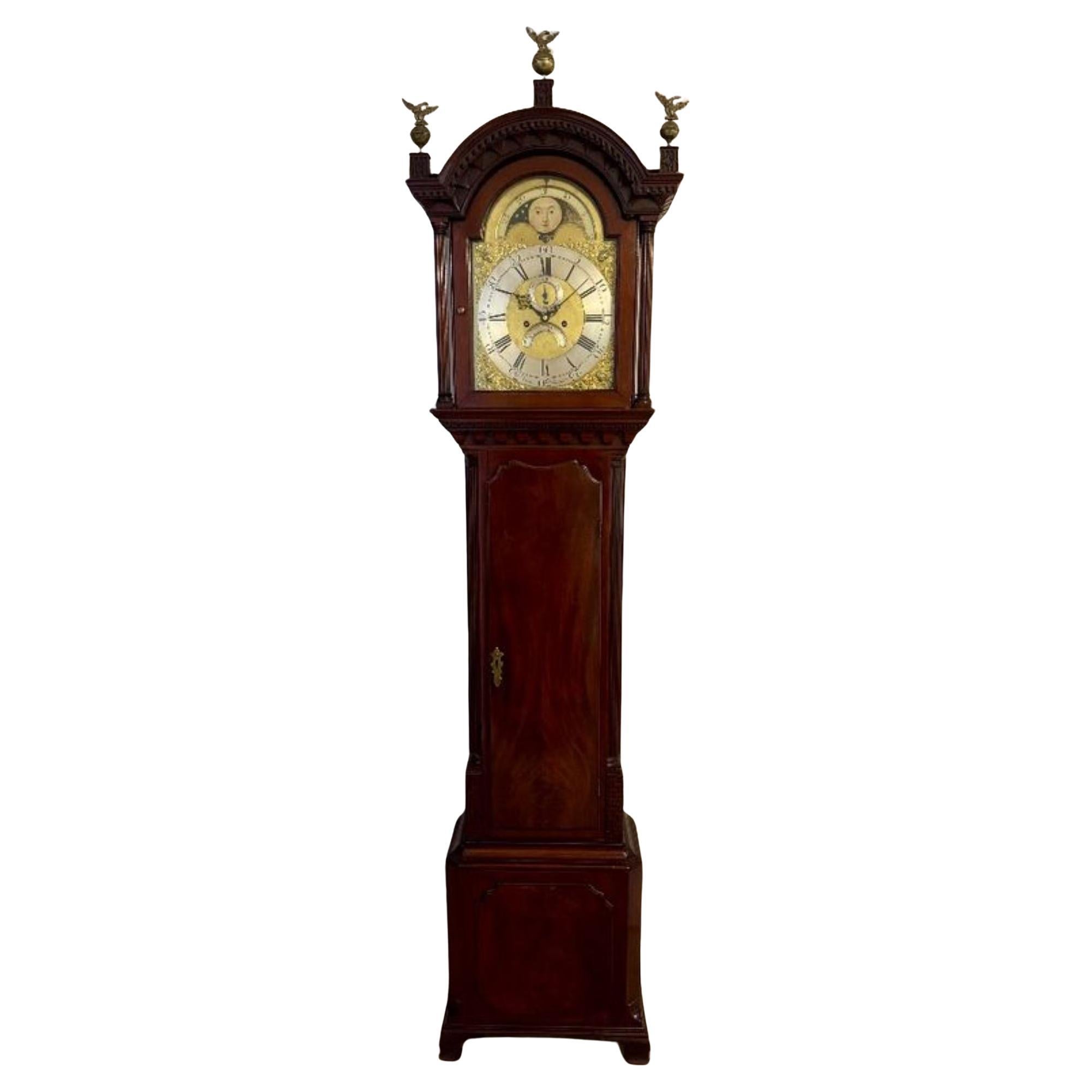 Fantastic quality antique George III mahogany eight day long case clock For Sale