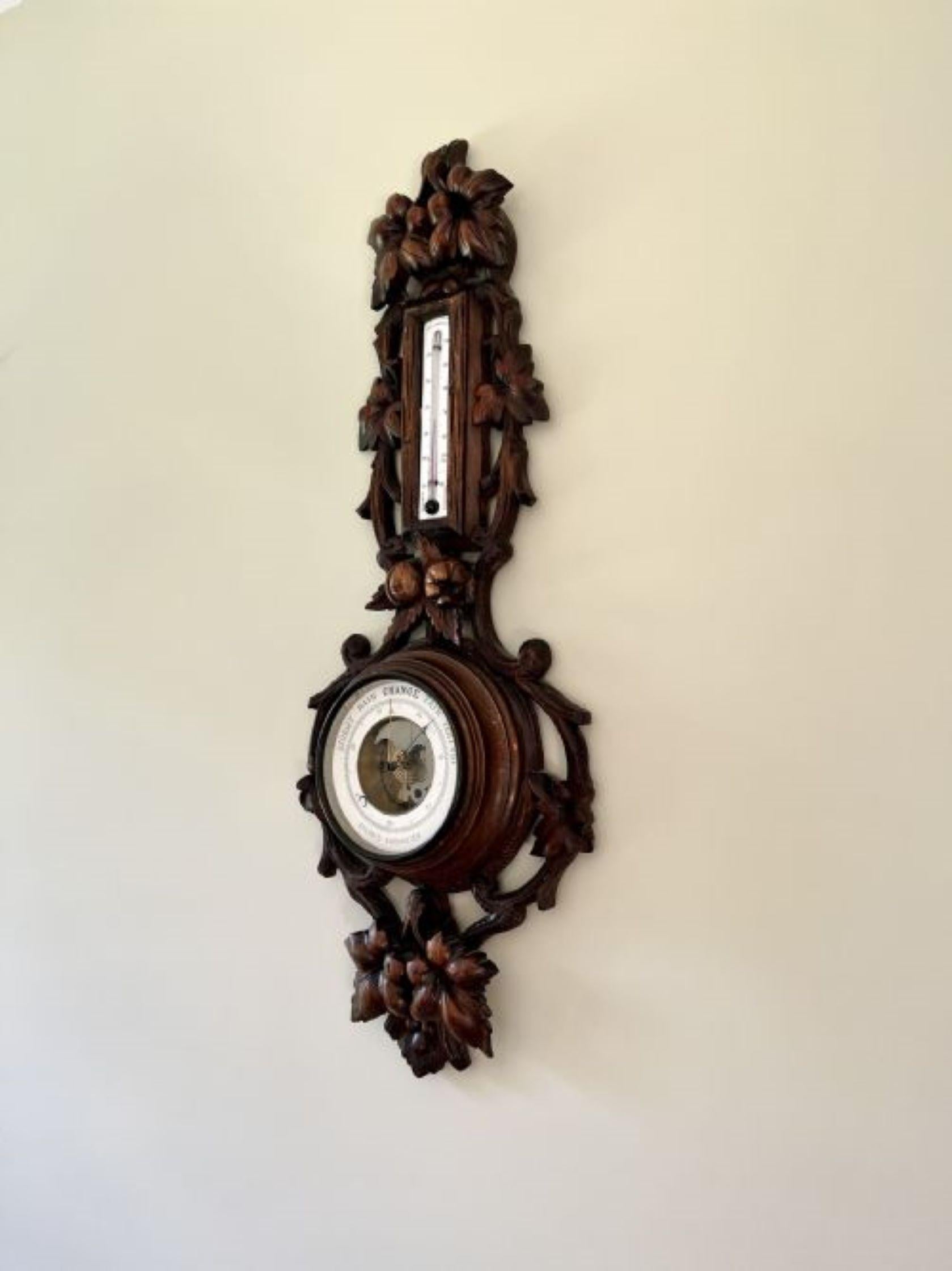 Walnut Fantastic quality antique Victorian Black Forest aneroid barometer  For Sale