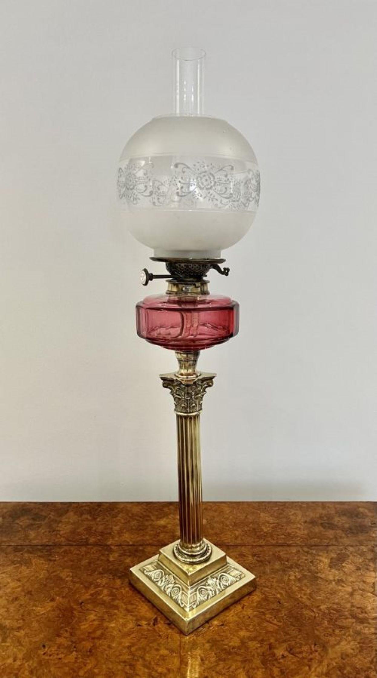 Brass Fantastic quality antique Victorian brass oil lamp  For Sale