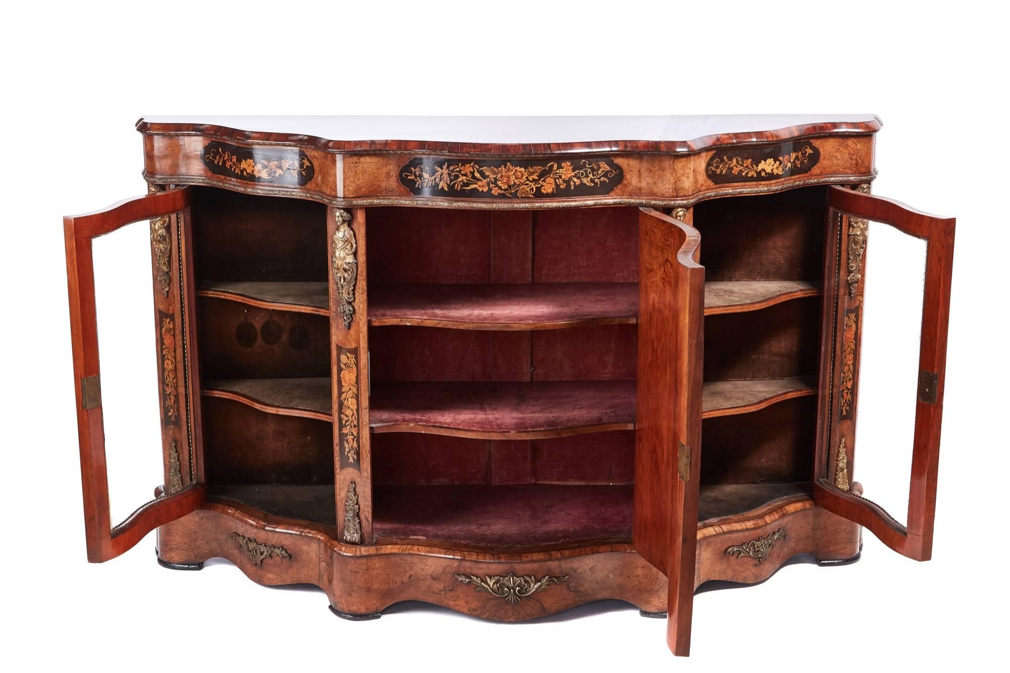 European Fantastic Quality Antique Victorian Burr Walnut Floral Marquetry Credenza For Sale