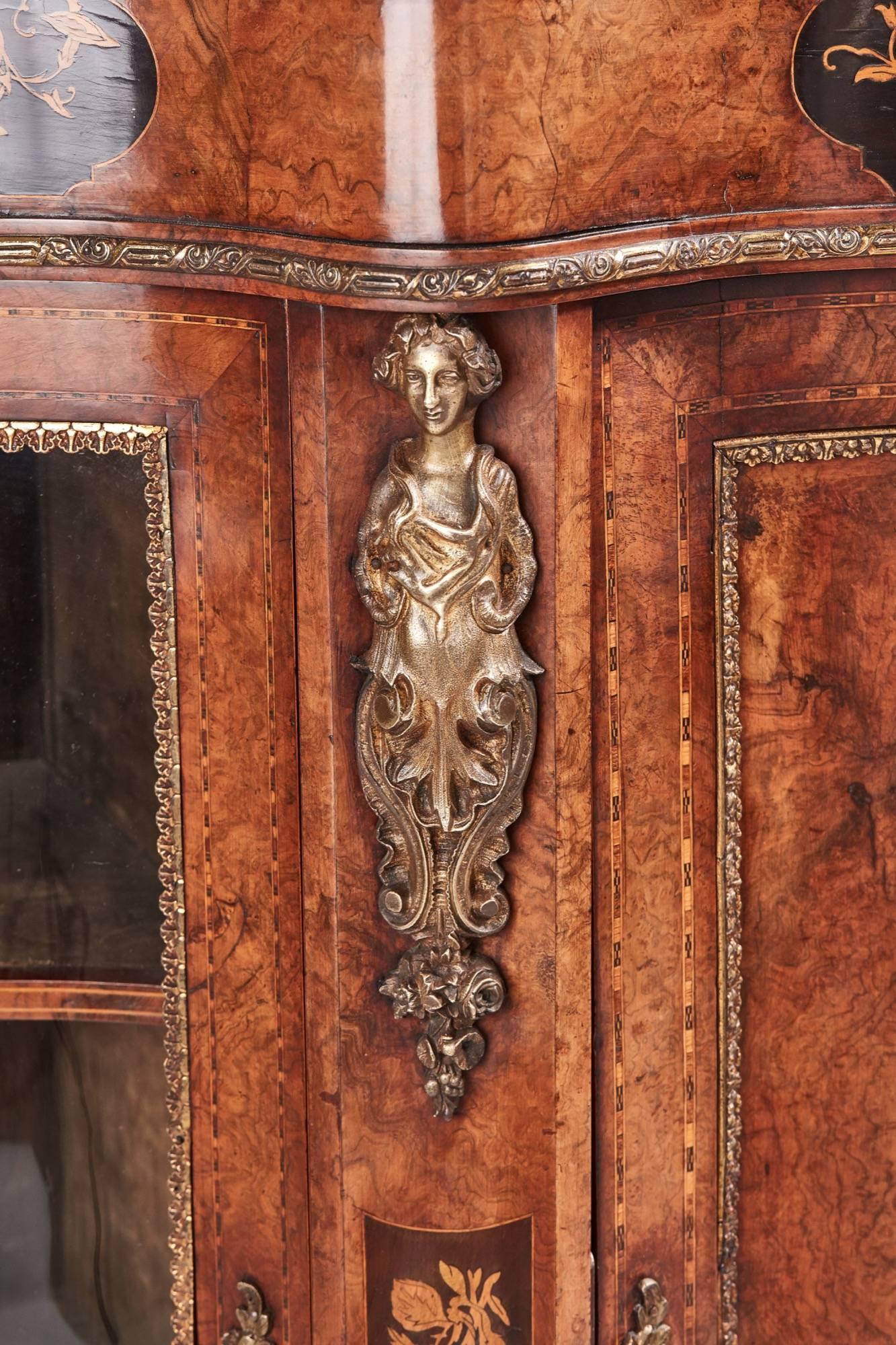 19th Century Fantastic Quality Antique Victorian Burr Walnut Floral Marquetry Credenza For Sale