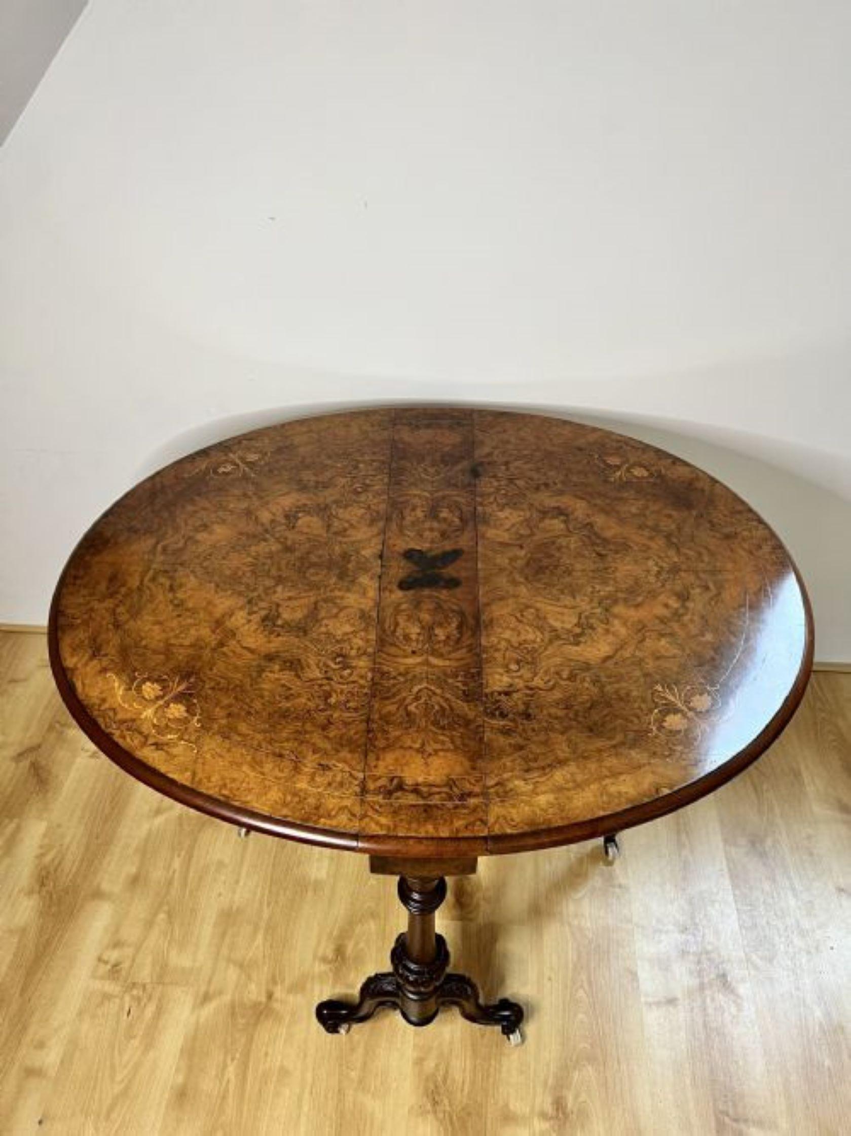 Fantastic quality antique Victorian burr walnut inlaid Sutherland table  In Good Condition For Sale In Ipswich, GB