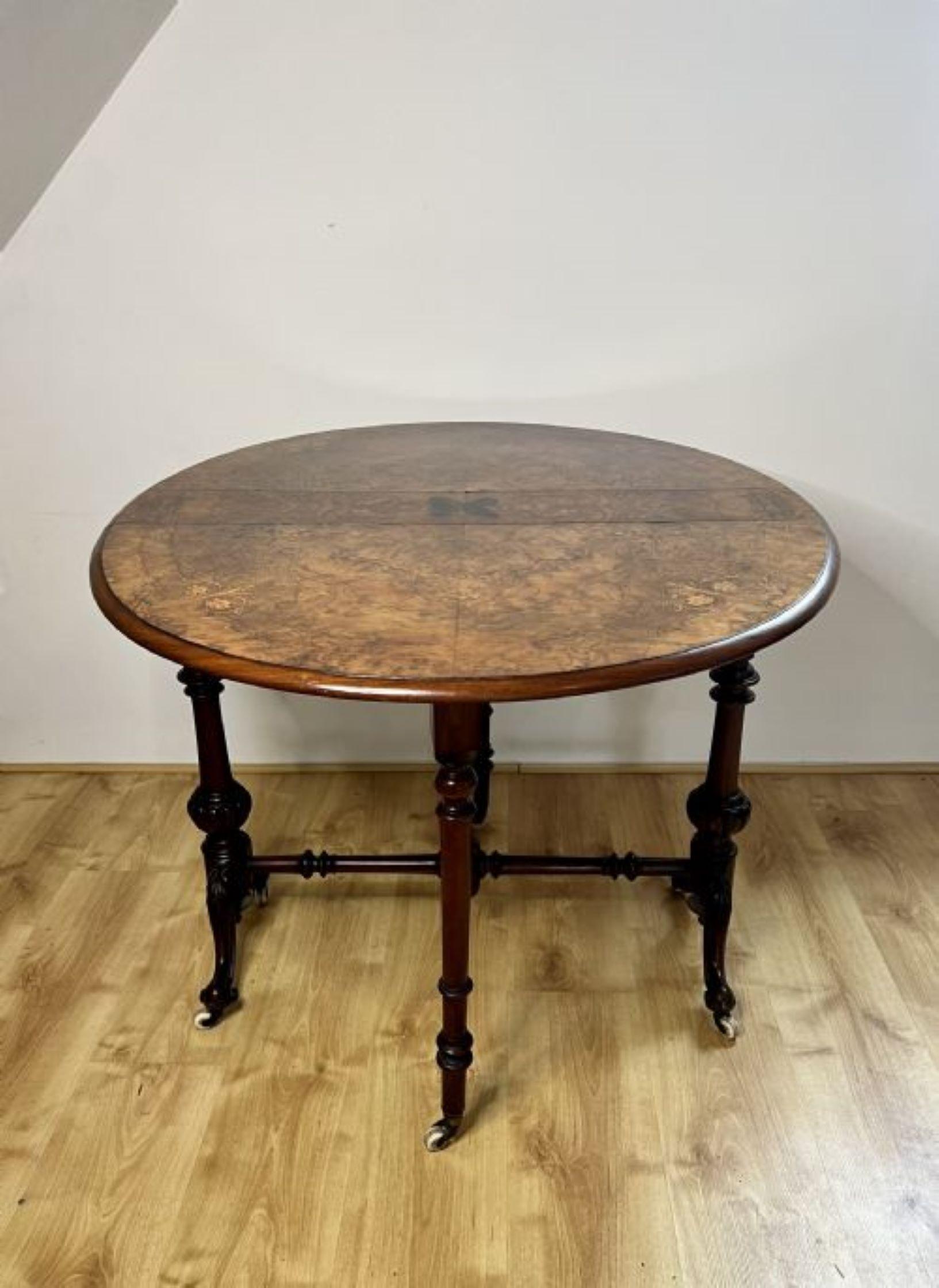 Fantastic quality antique Victorian burr walnut inlaid Sutherland table  For Sale 3