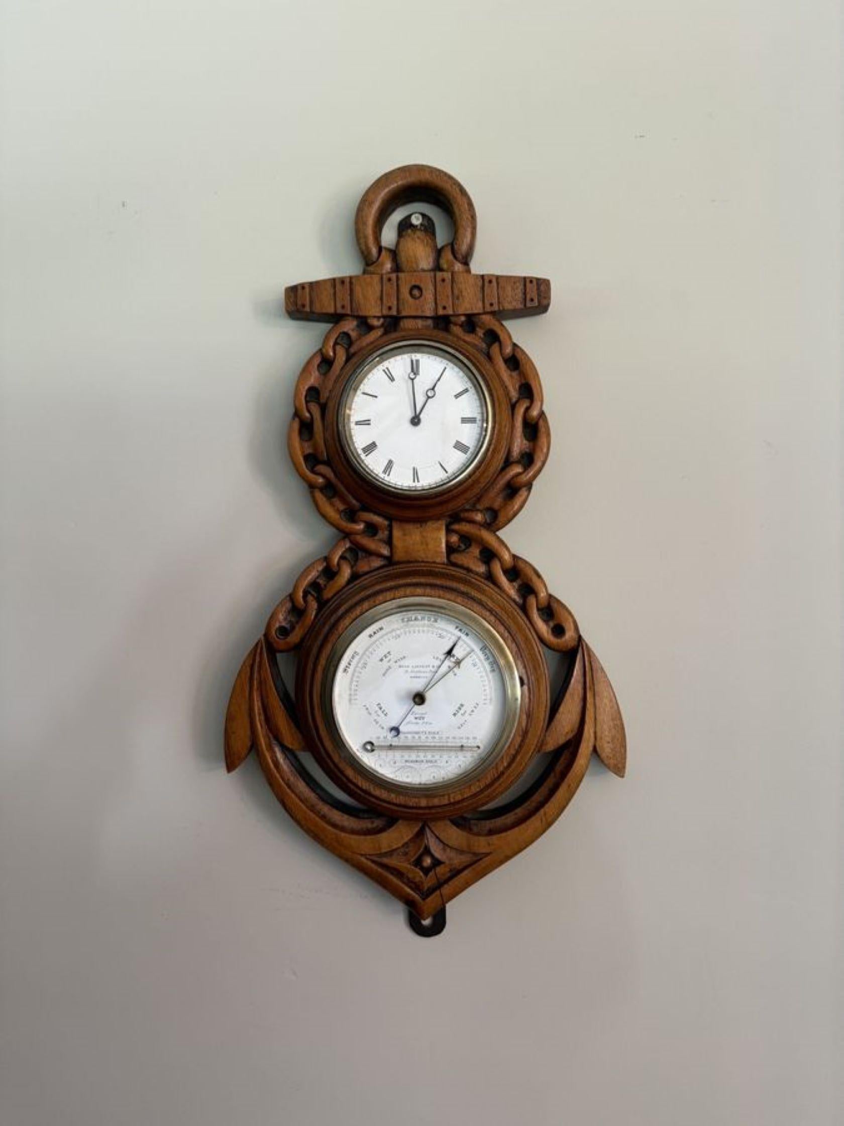 Early Victorian Fantastic quality antique Victorian carved oak banjo clock barometer For Sale
