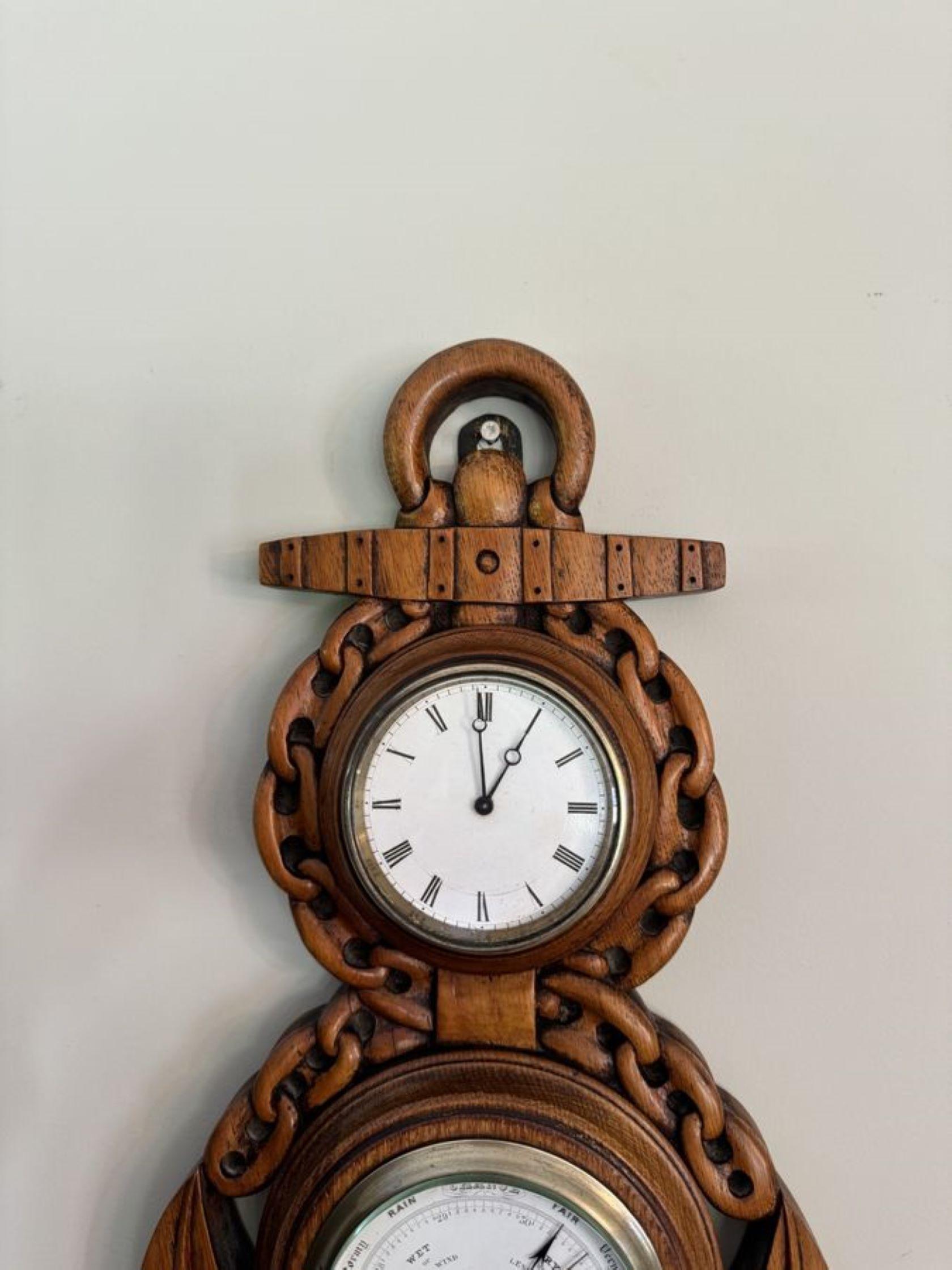 Fantastic quality antique Victorian carved oak banjo clock barometer In Good Condition For Sale In Ipswich, GB