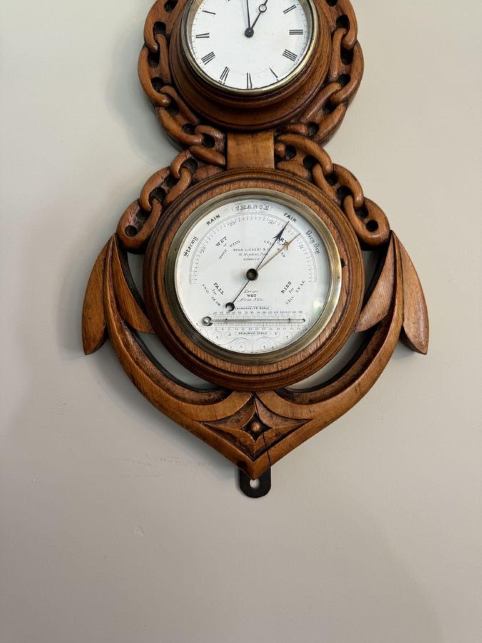 19th Century Fantastic quality antique Victorian carved oak banjo clock barometer For Sale