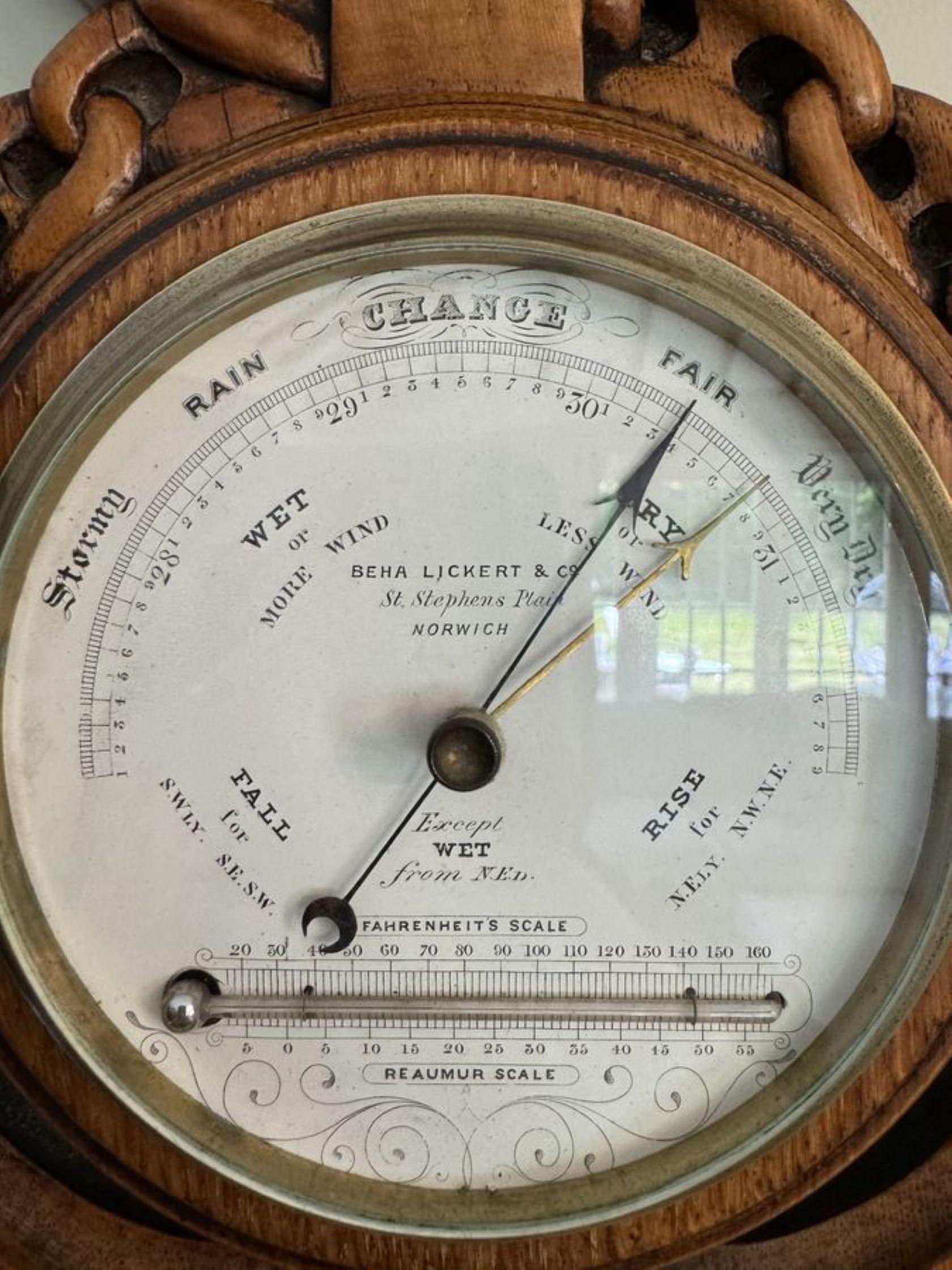 Glass Fantastic quality antique Victorian carved oak banjo clock barometer For Sale