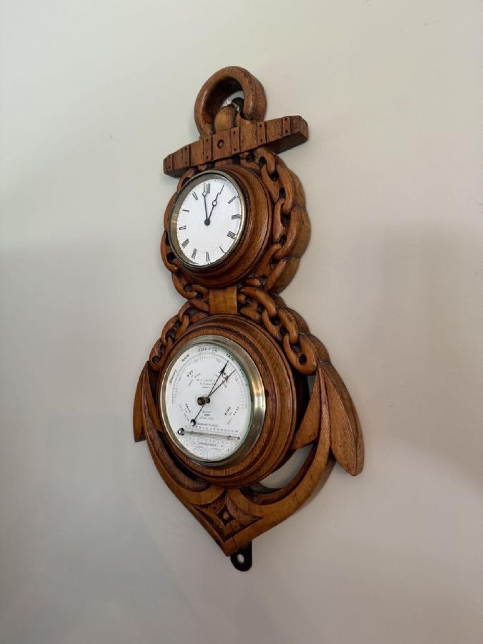 Fantastic quality antique Victorian carved oak banjo clock barometer For Sale 1