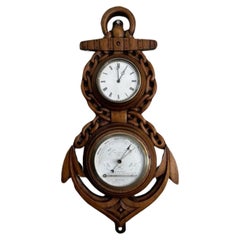 Reloj barómetro banjo de roble antiguo victoriano tallado de fantástica calidad 