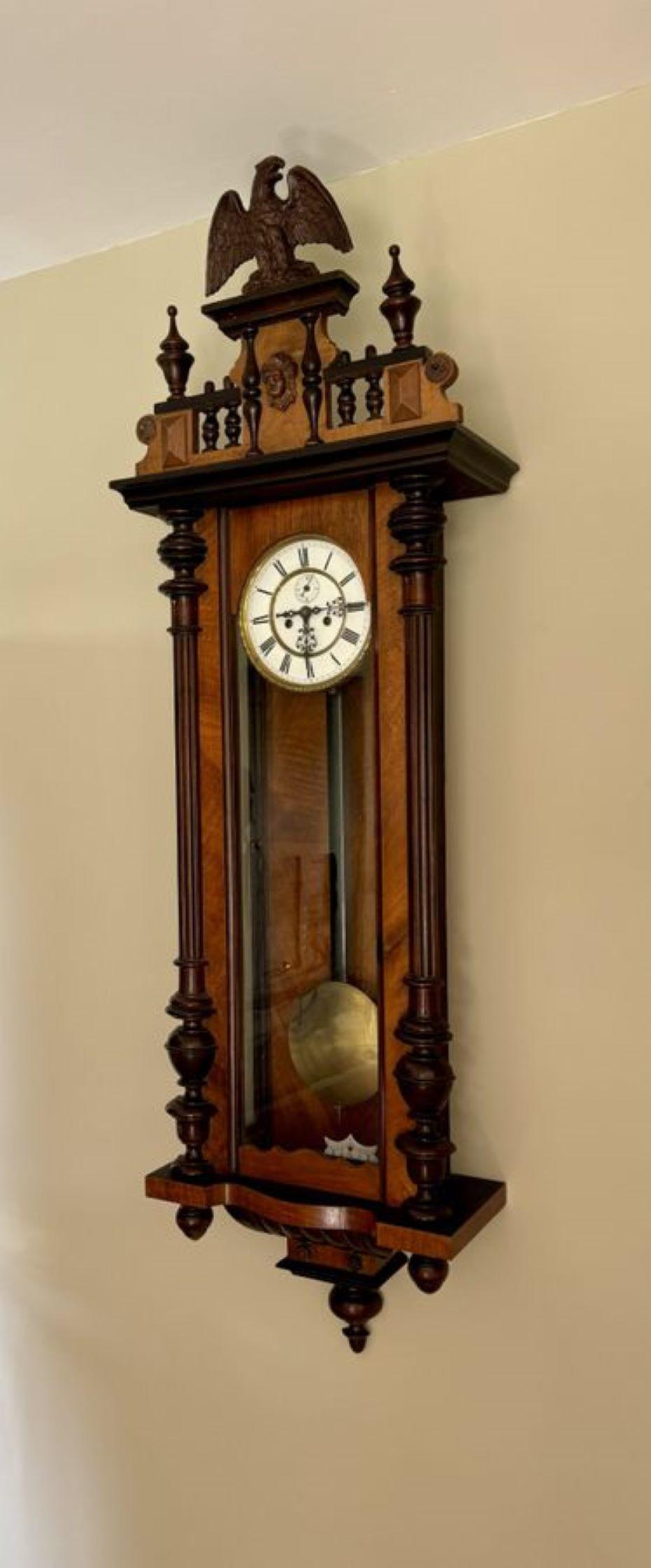 Early Victorian Fantastic quality antique Victorian carved walnut Vienna wall clock  For Sale
