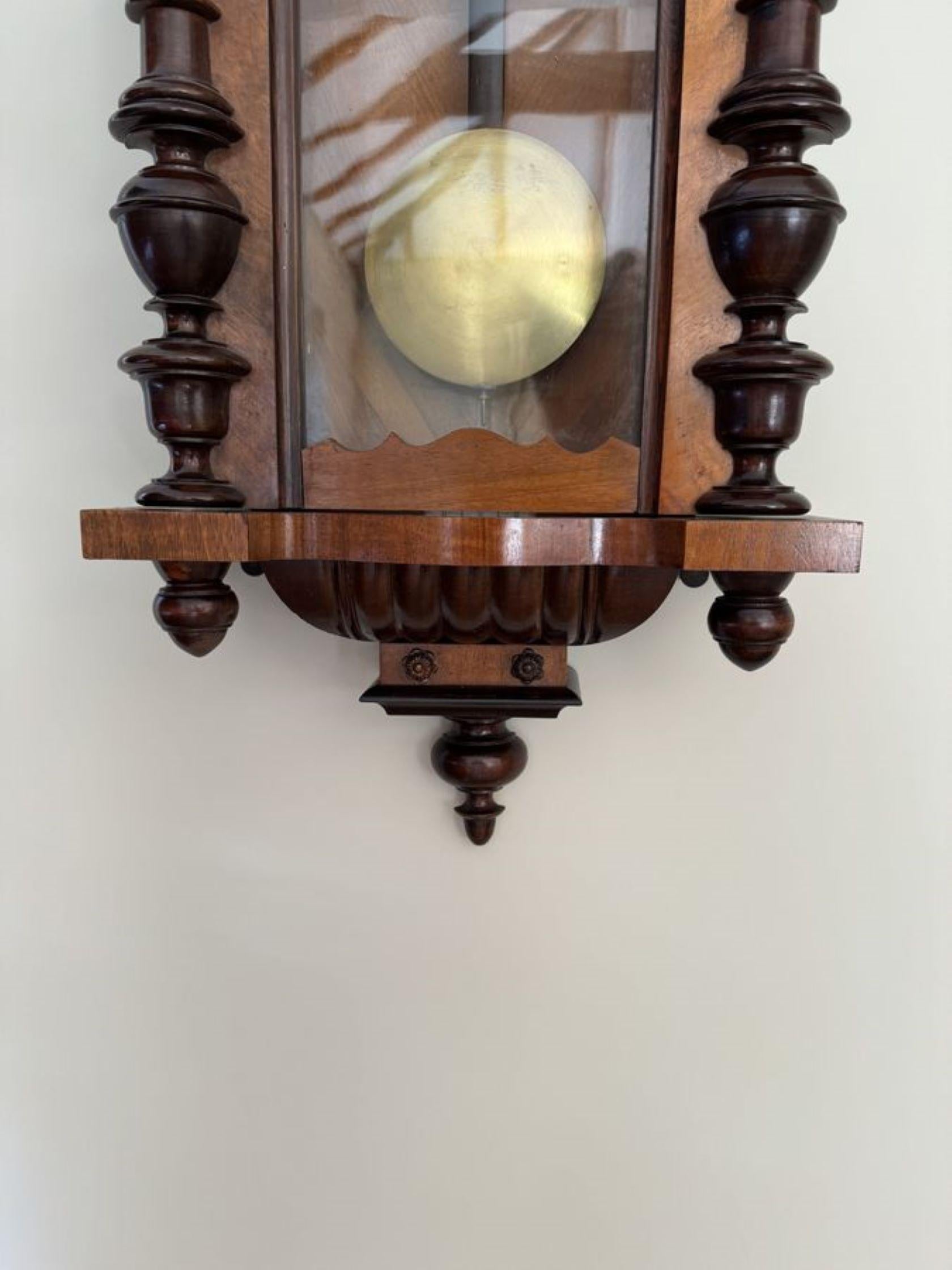 Fantastic quality antique Victorian carved walnut Vienna wall clock  In Good Condition For Sale In Ipswich, GB